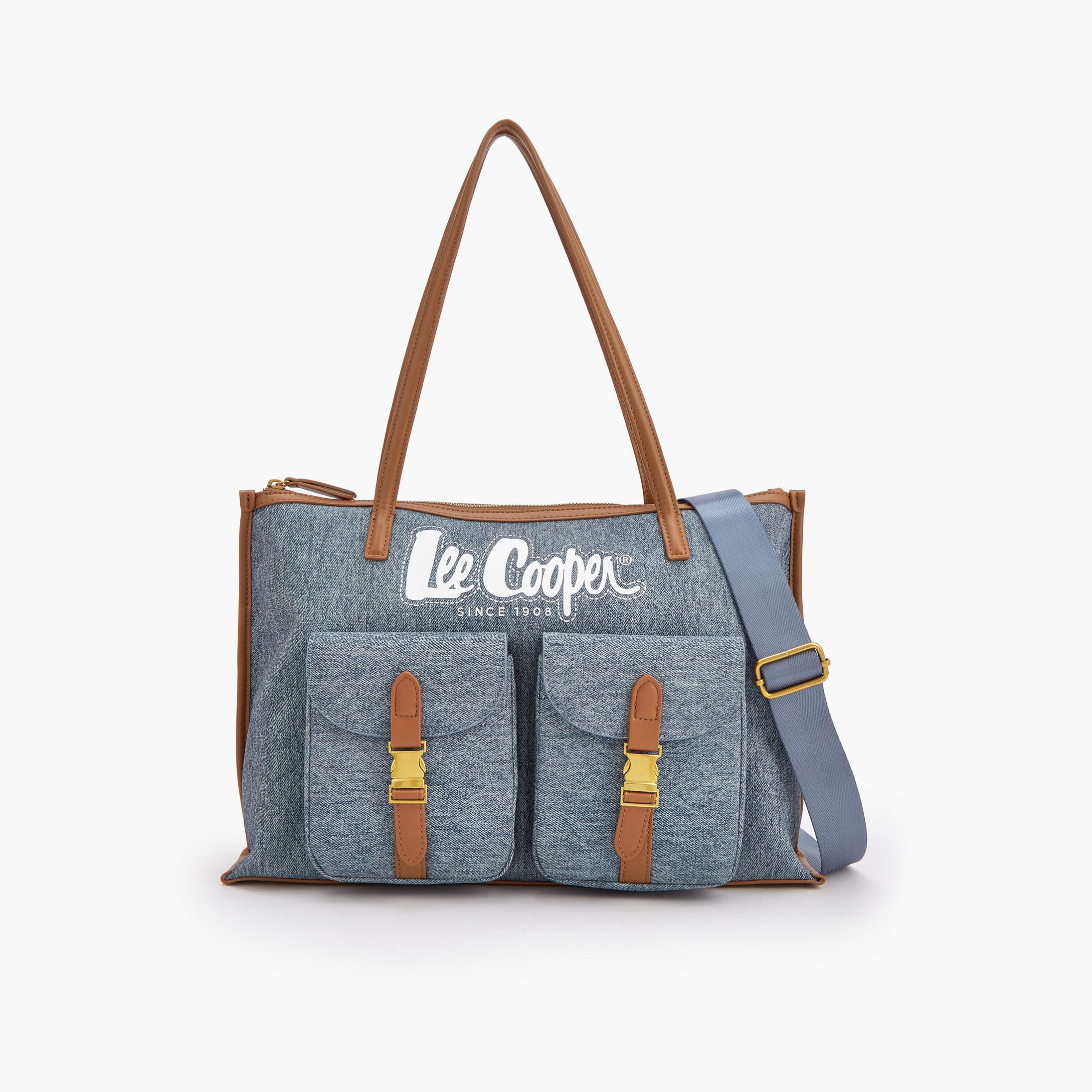 شنطة توت دينم بجيوب بإبزيم إغلاق من لي كوبر-women-bagsandwallets-handbags-image-1