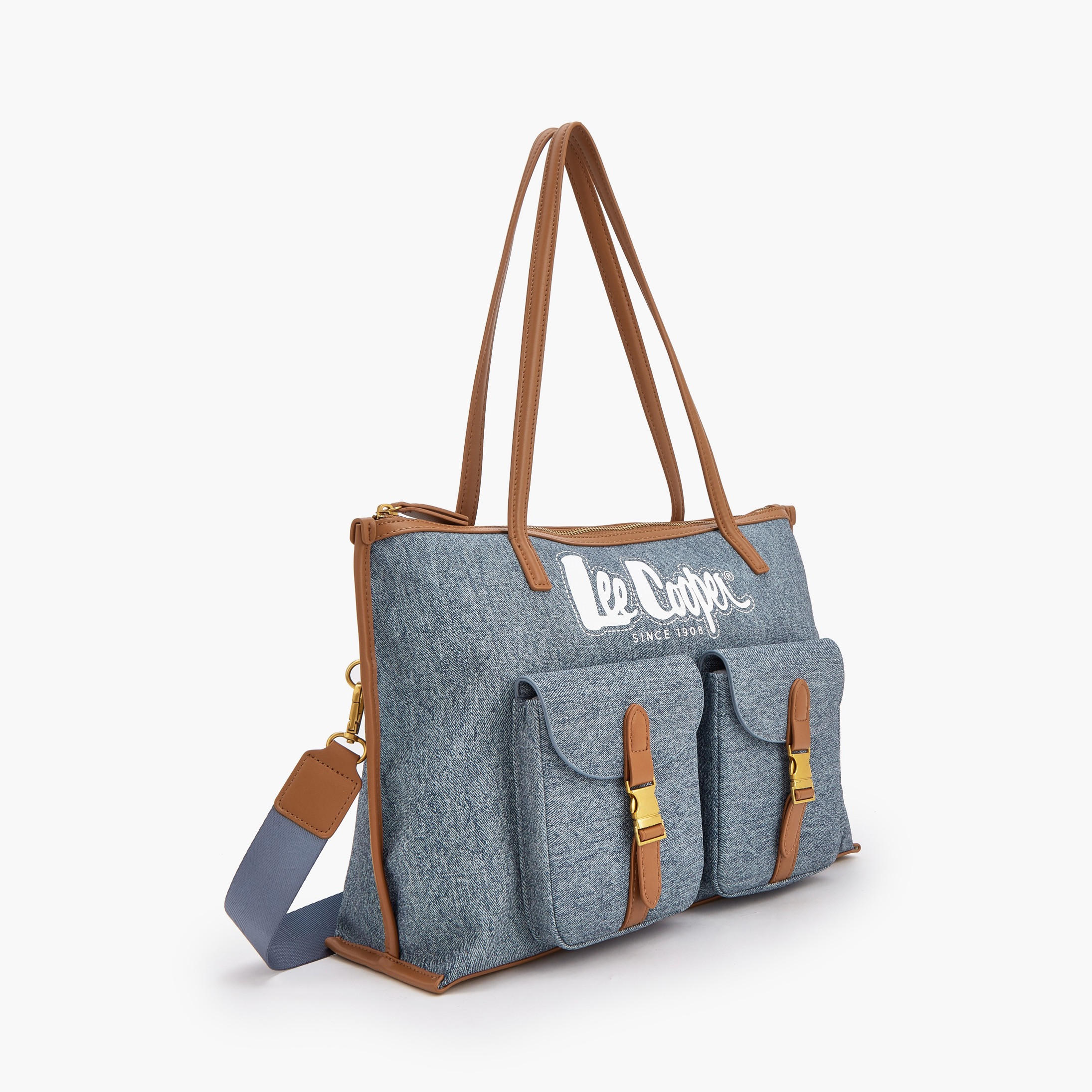 شنطة توت دينم بجيوب بإبزيم إغلاق من لي كوبر-women-bagsandwallets-handbags-image-3