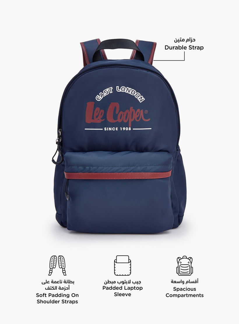 Lee Cooper Logo Print Backpack with Front Pocket-school-bagsandbackpacks-backpacks-image-4