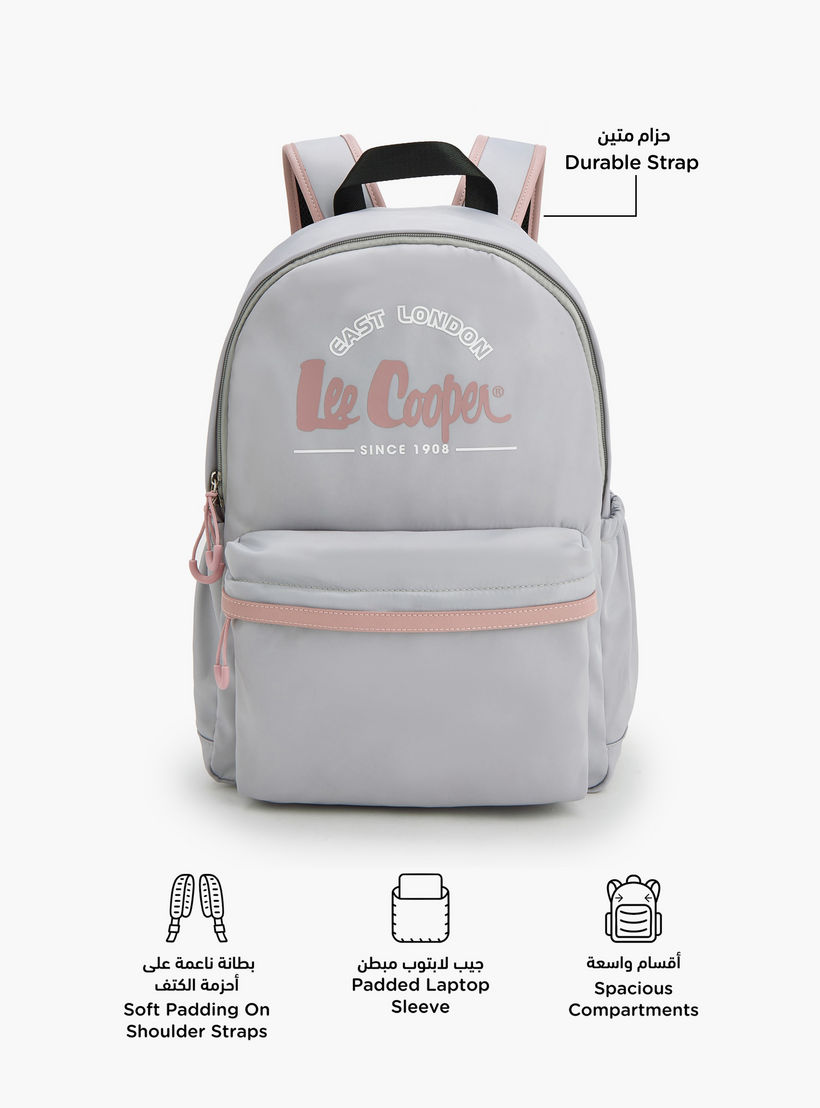 Lee Cooper Logo Print Backpack with Front Pocket-school-bagsandbackpacks-backpacks-image-4