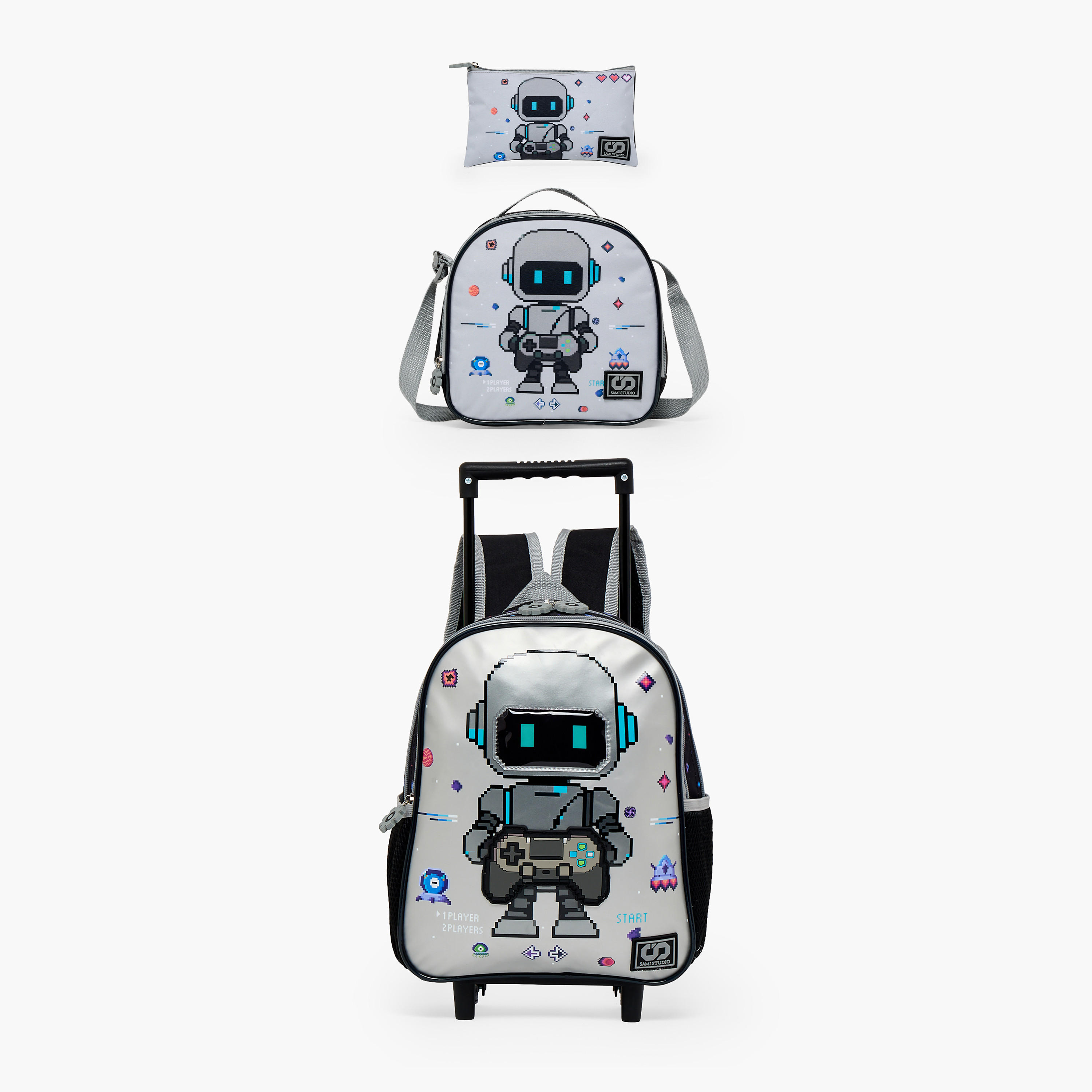 SAMI STUDIO Robot Print 3-Piece School Trolley Bag Set for Boys 2-5 Years with Lunch Bag - 12 inches-school-bagsandbackpacks-trolleybags-image-2
