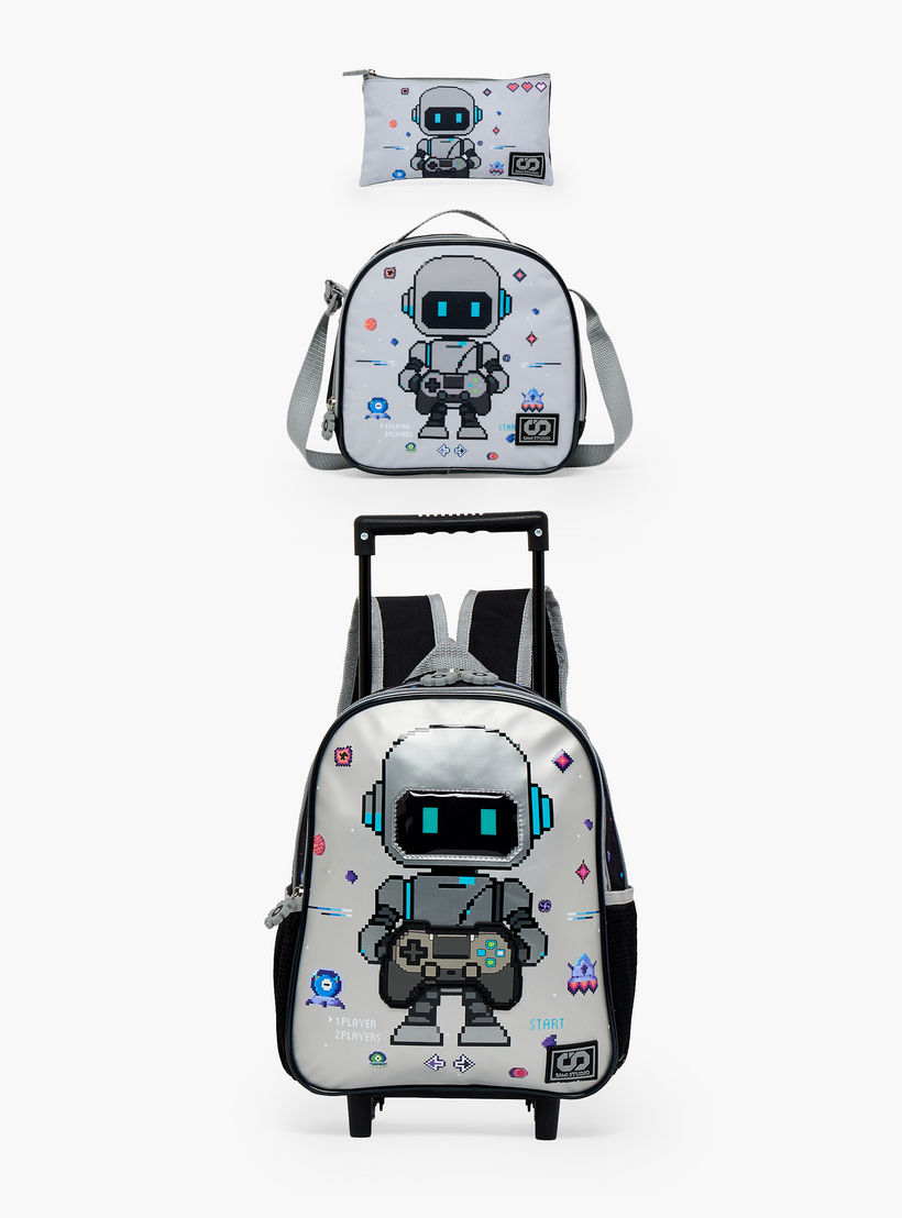 SAMI STUDIO Robot Print 3-Piece School Trolley Bag Set for Boys 2-5 Years with Lunch Bag - 12 inches-school-bagsandbackpacks-trolleybags-image-2