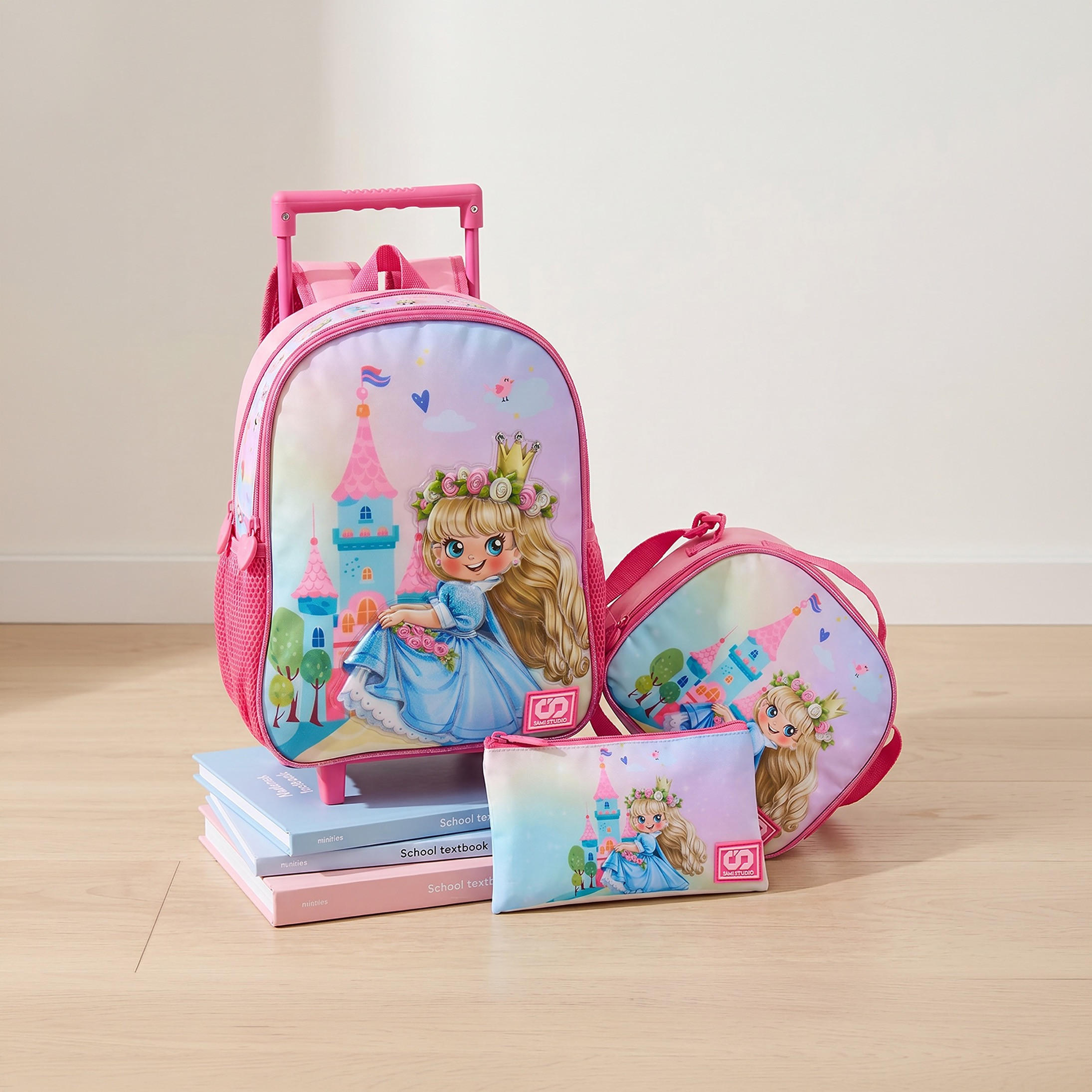 SAMI STUDIO Princess 3-Piece School Trolley Bag Set for Girl 2-5 Years with Lunch Bag - 12 inches-school-bagsandbackpacks-trolleybags-image-1