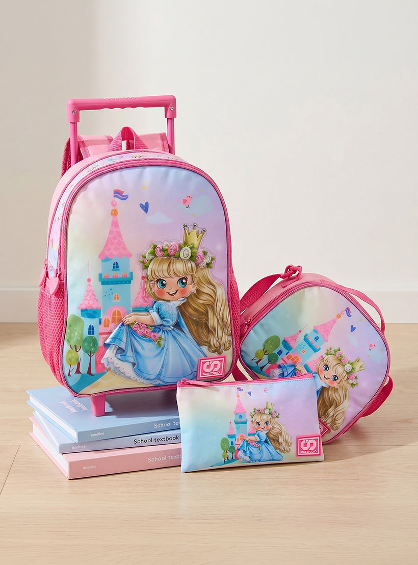 SAMI STUDIO Princess 3-Piece School Trolley Bag Set for Girl 2-5 Years with Lunch Bag - 12 inches-school-bagsandbackpacks-trolleybags-image-1