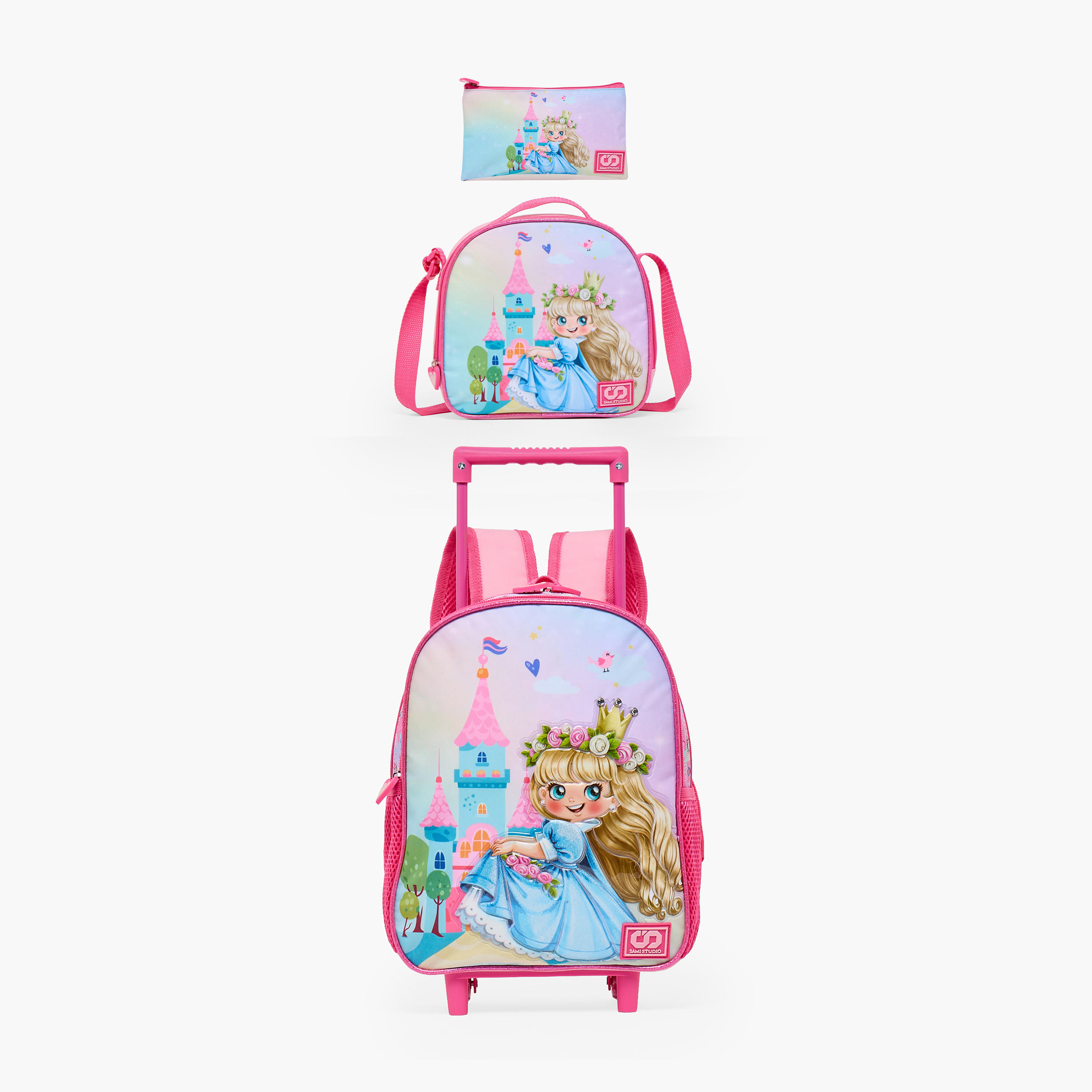 SAMI STUDIO Princess 3-Piece School Trolley Bag Set for Girl 2-5 Years with Lunch Bag - 12 inches-school-bagsandbackpacks-trolleybags-image-2