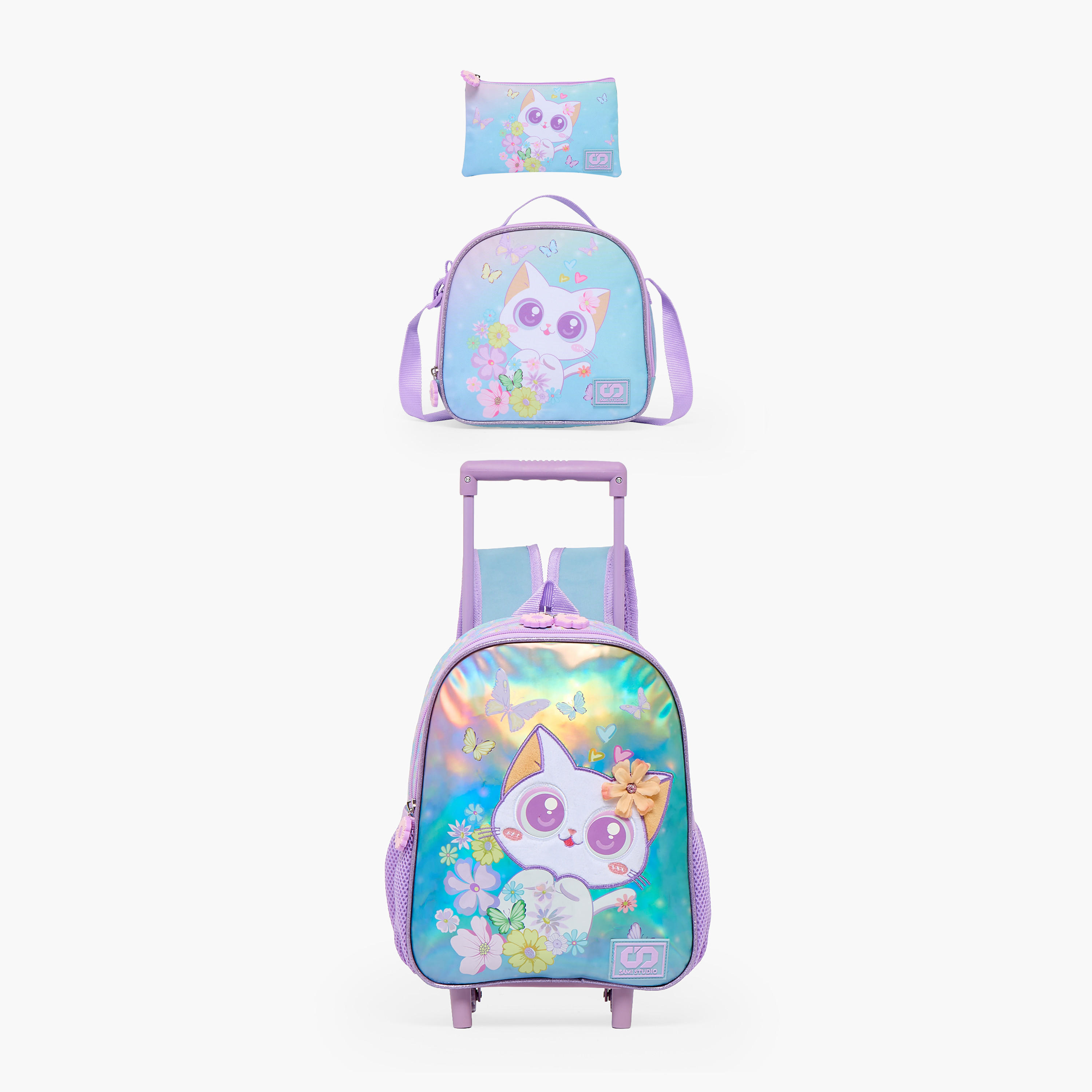 SAMI STUDIO Cat Print 3-Piece School Trolley Bag Set for Girls 2-5 Years with Lunch Bag - 12 inches-school-bagsandbackpacks-trolleybags-image-2