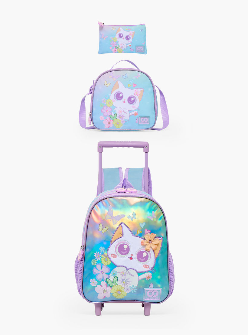 SAMI STUDIO Cat Print 3-Piece School Trolley Bag Set for Girls 2-5 Years with Lunch Bag - 12 inches-school-bagsandbackpacks-trolleybags-image-2