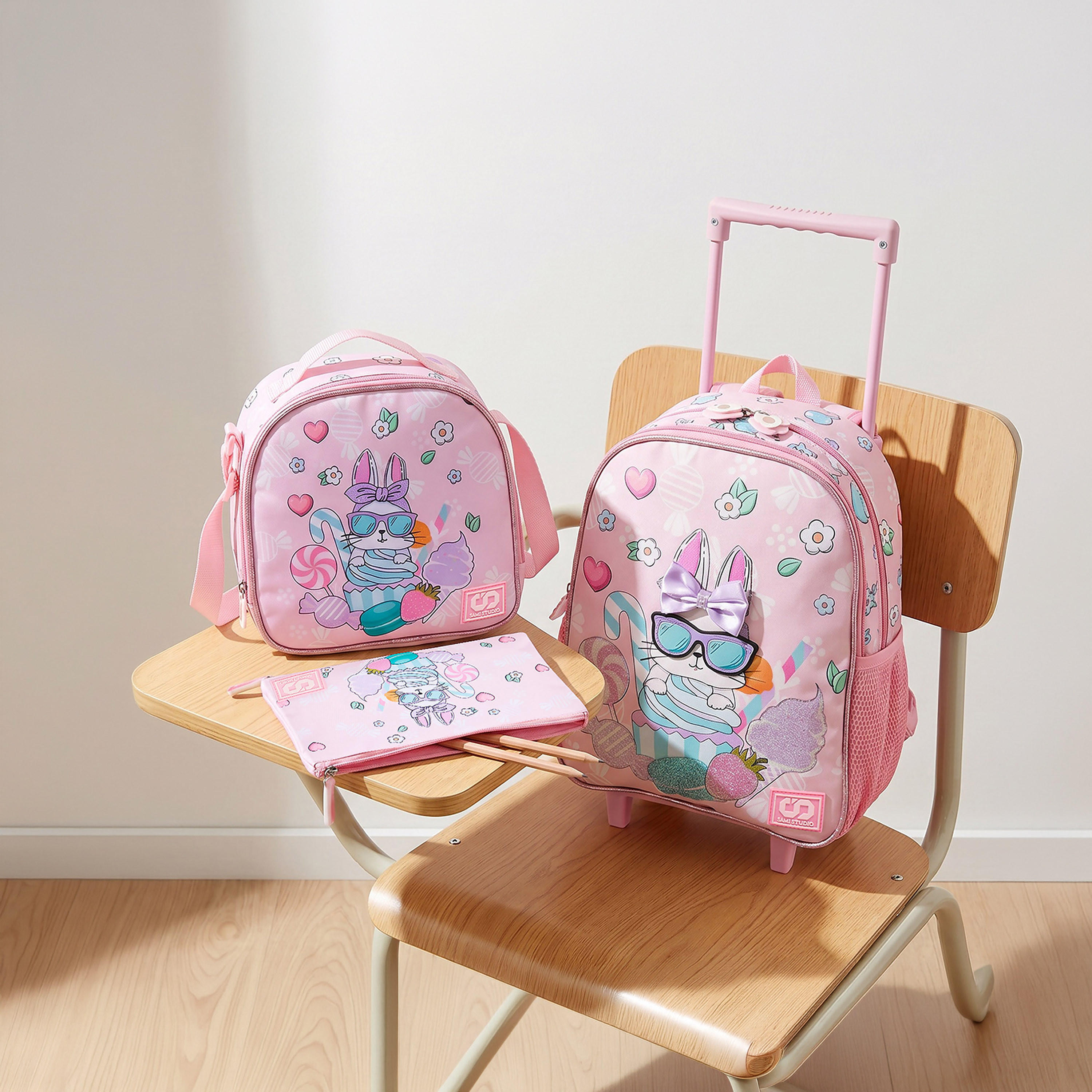 SAMI STUDIO Rabbit 3-Piece School Trolley Bag Set for Girls 2-5 Years with Lunch Bag - 12 inches-school-bagsandbackpacks-trolleybags-image-1