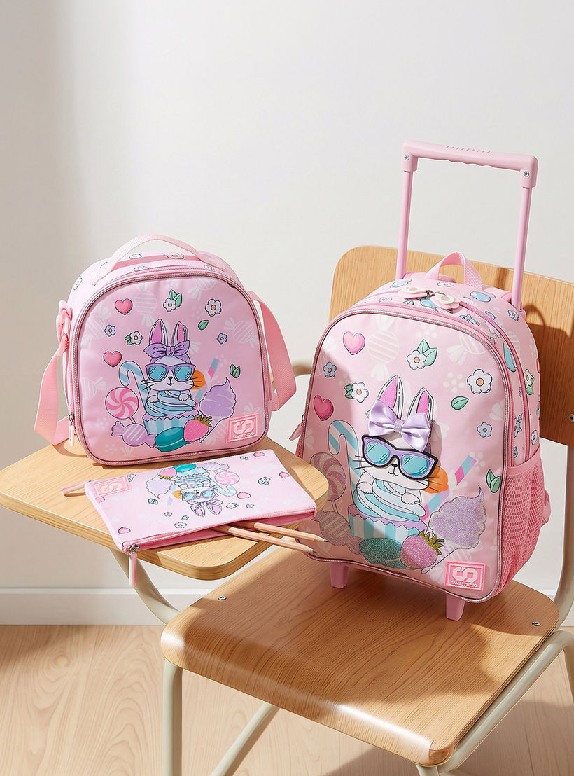 SAMI STUDIO Rabbit 3-Piece School Trolley Bag Set for Girls 2-5 Years with Lunch Bag - 12 inches-school-bagsandbackpacks-trolleybags-image-1