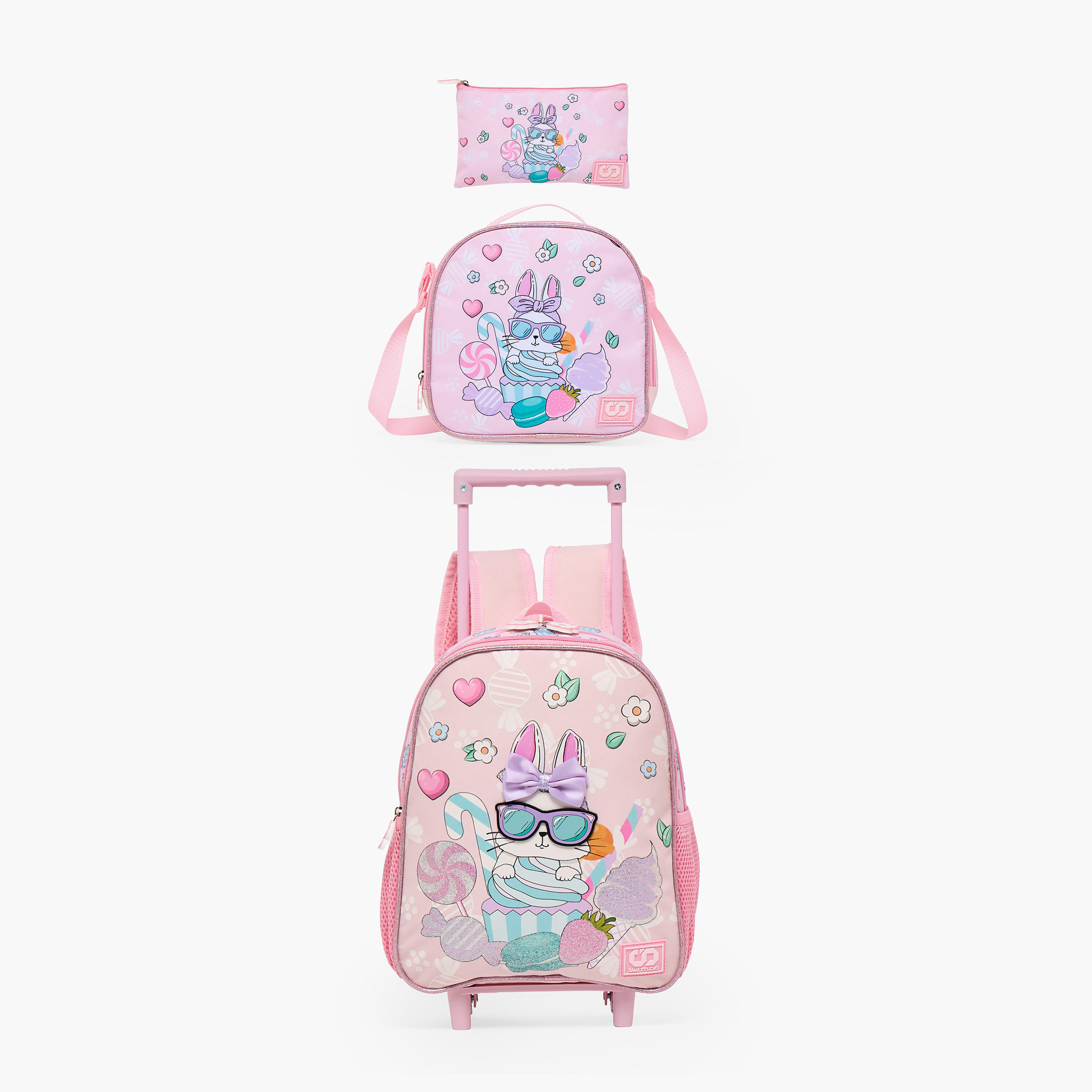 SAMI STUDIO Rabbit 3-Piece School Trolley Bag Set for Girls 2-5 Years with Lunch Bag - 12 inches-school-bagsandbackpacks-trolleybags-image-2