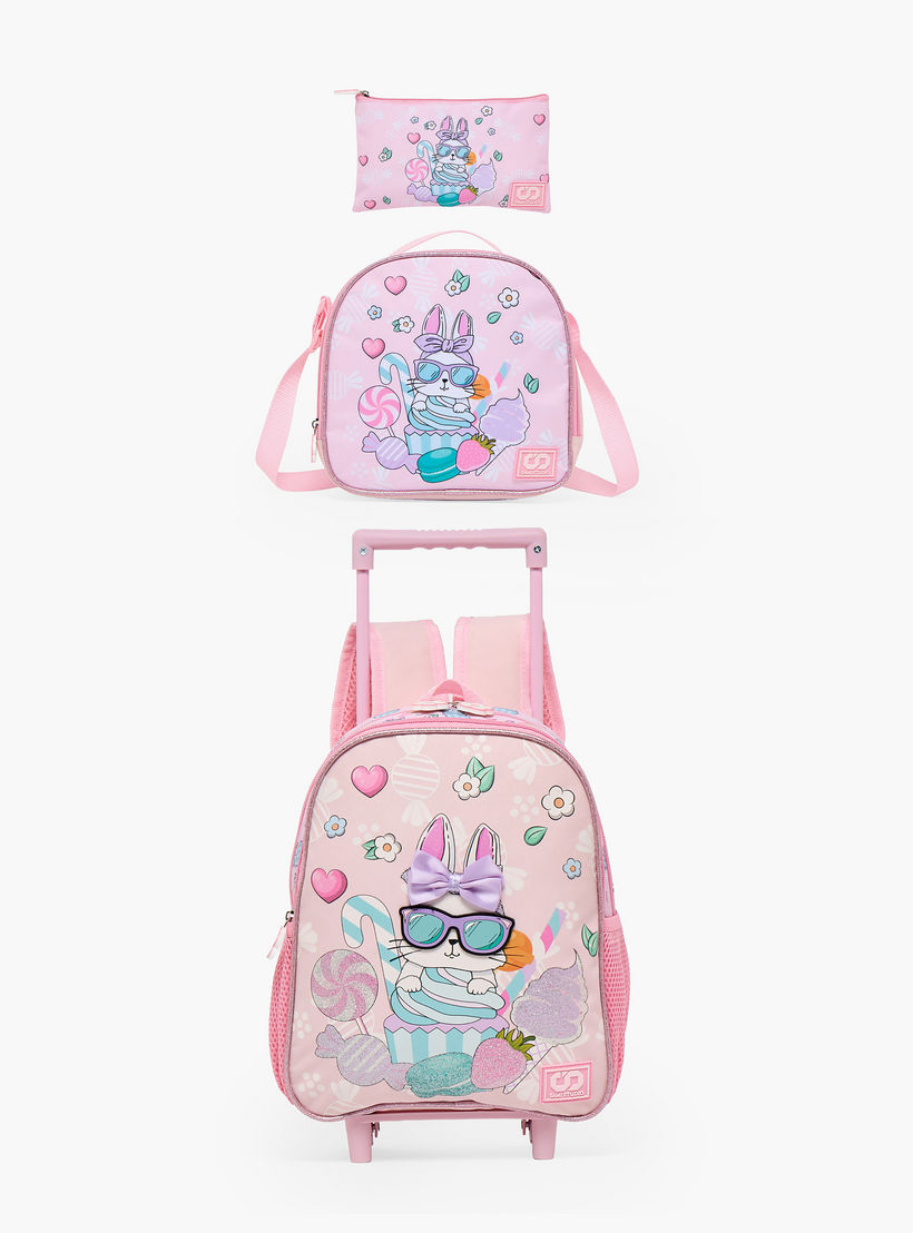 SAMI STUDIO Rabbit 3-Piece School Trolley Bag Set for Girls 2-5 Years with Lunch Bag - 12 inches-school-bagsandbackpacks-trolleybags-image-2