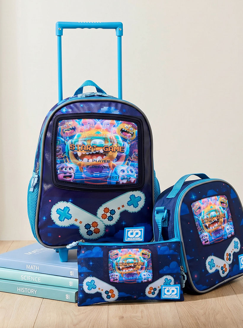 SAMI STUDIO Game Print 3-Piece School Trolley Bag Set for Boys 2-5 Years with Lunch Bag - 12 inches-school-bagsandbackpacks-trolleybags-image-1