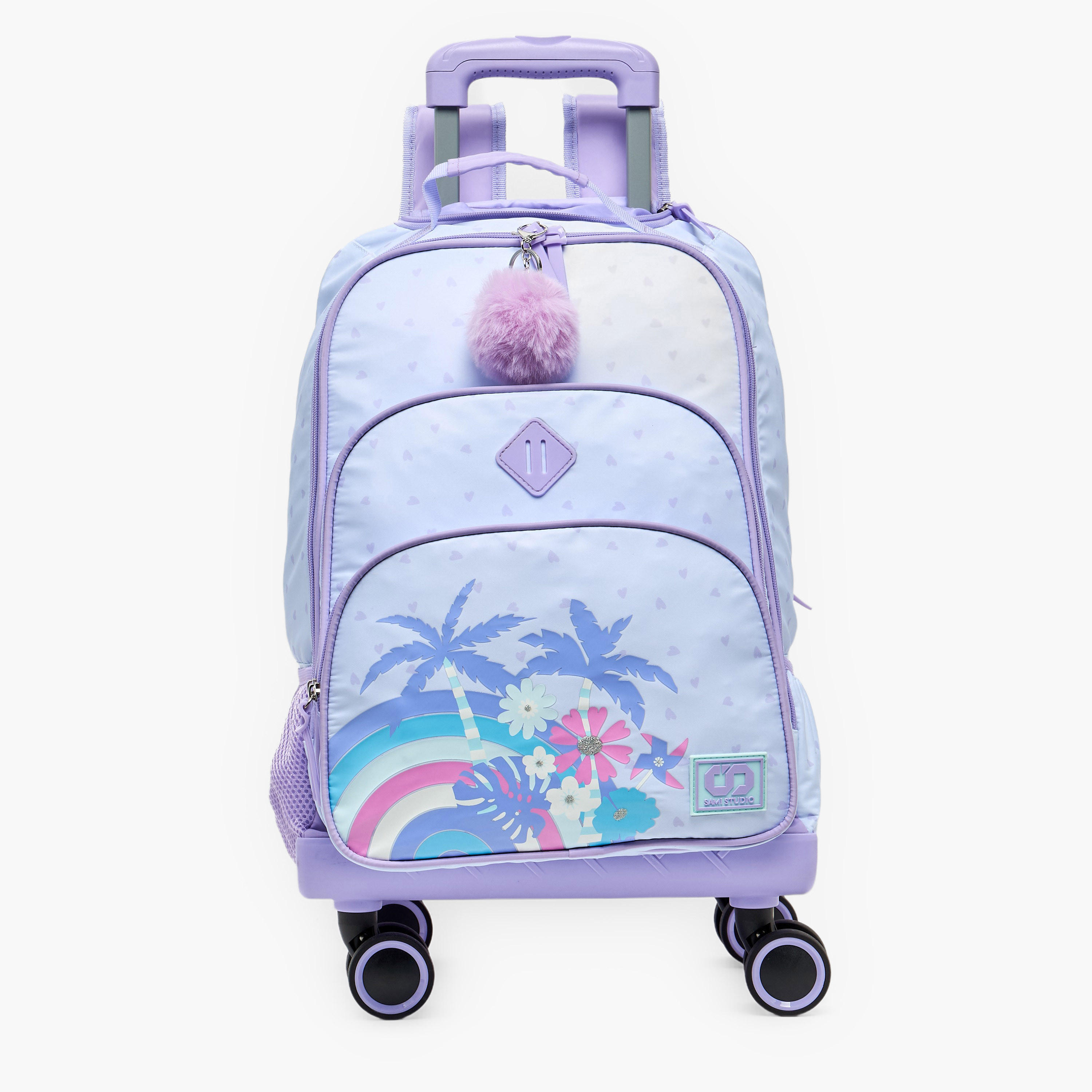 SAMI STUDIO Tropical Print Trolley Bag for Girls 8-13 Years with Retractable Handle - 18 inches-school-bagsandbackpacks-trolleybags-image-1