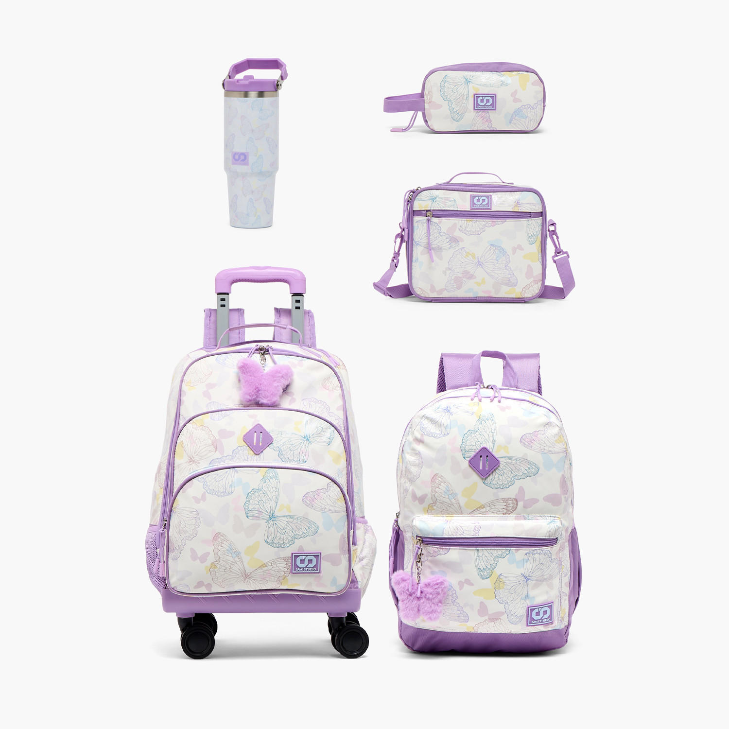 SAMI STUDIO Butterfly Print Trolley Bag for Girls 8-13 Years with Padded Straps -18 inches-school-bagsandbackpacks-trolleybags-image-1