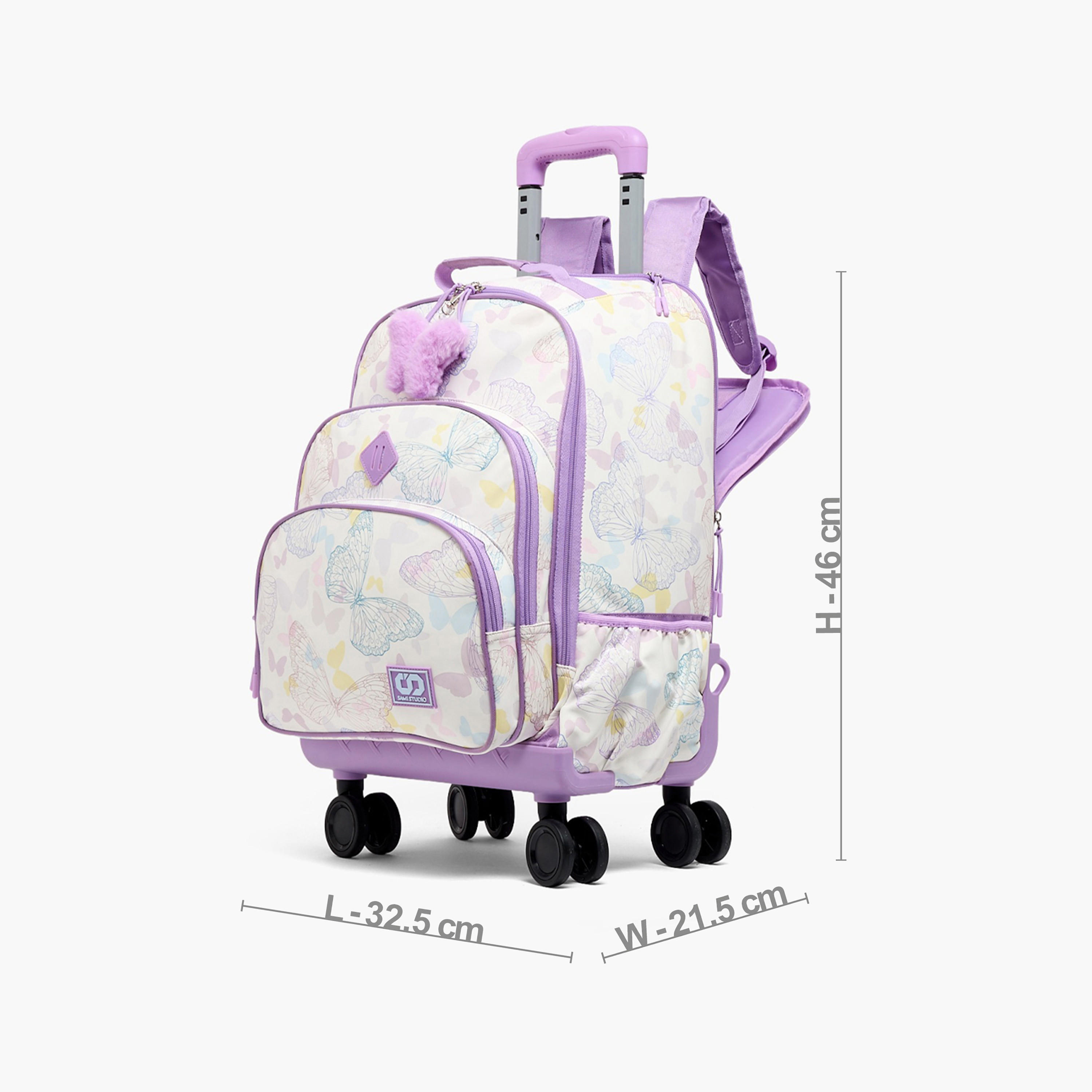 SAMI STUDIO Butterfly Print Trolley Bag for Girls 8-13 Years with Padded Straps -18 inches-school-bagsandbackpacks-trolleybags-image-10