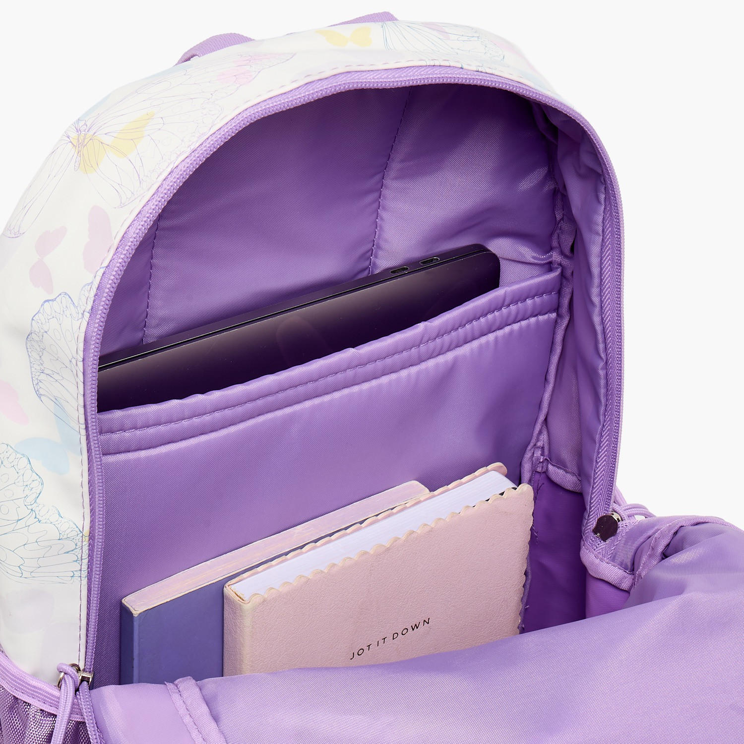 شنطة مدرسية بطبعات فراشات وحمالات كتف مبطنة للبنات 8-13 سنوات من سامي ستديو - 17 بوصة-school-bagsandbackpacks-backpacks-image-6