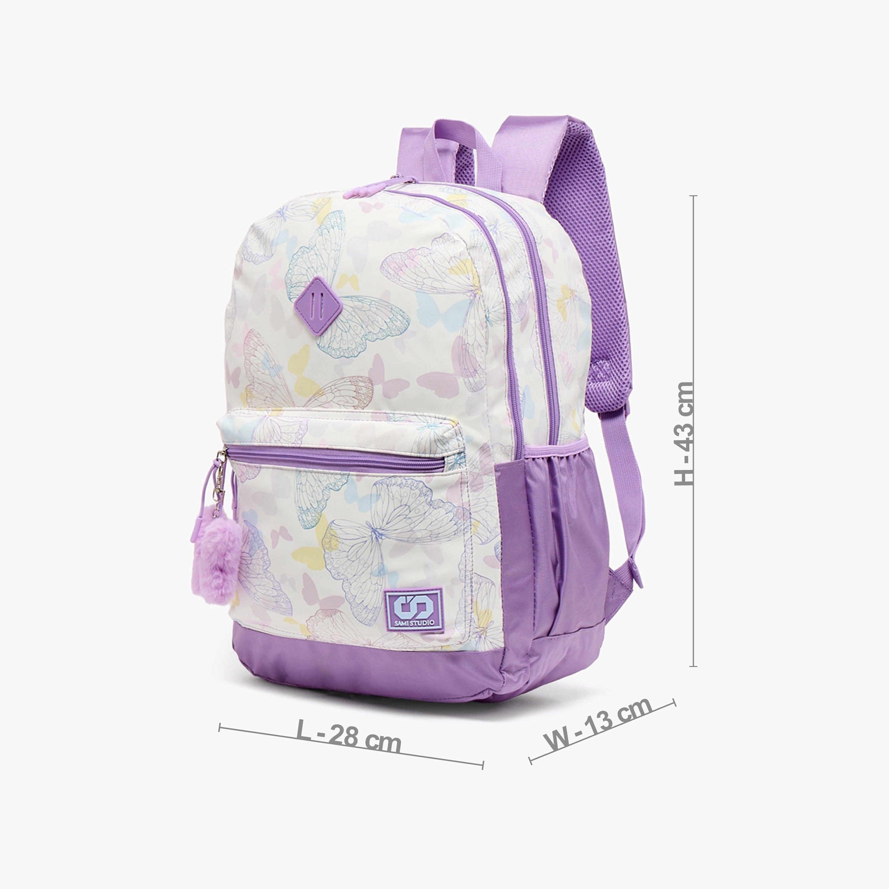 شنطة مدرسية بطبعات فراشات وحمالات كتف مبطنة للبنات 8-13 سنوات من سامي ستديو - 17 بوصة-school-bagsandbackpacks-backpacks-image-7
