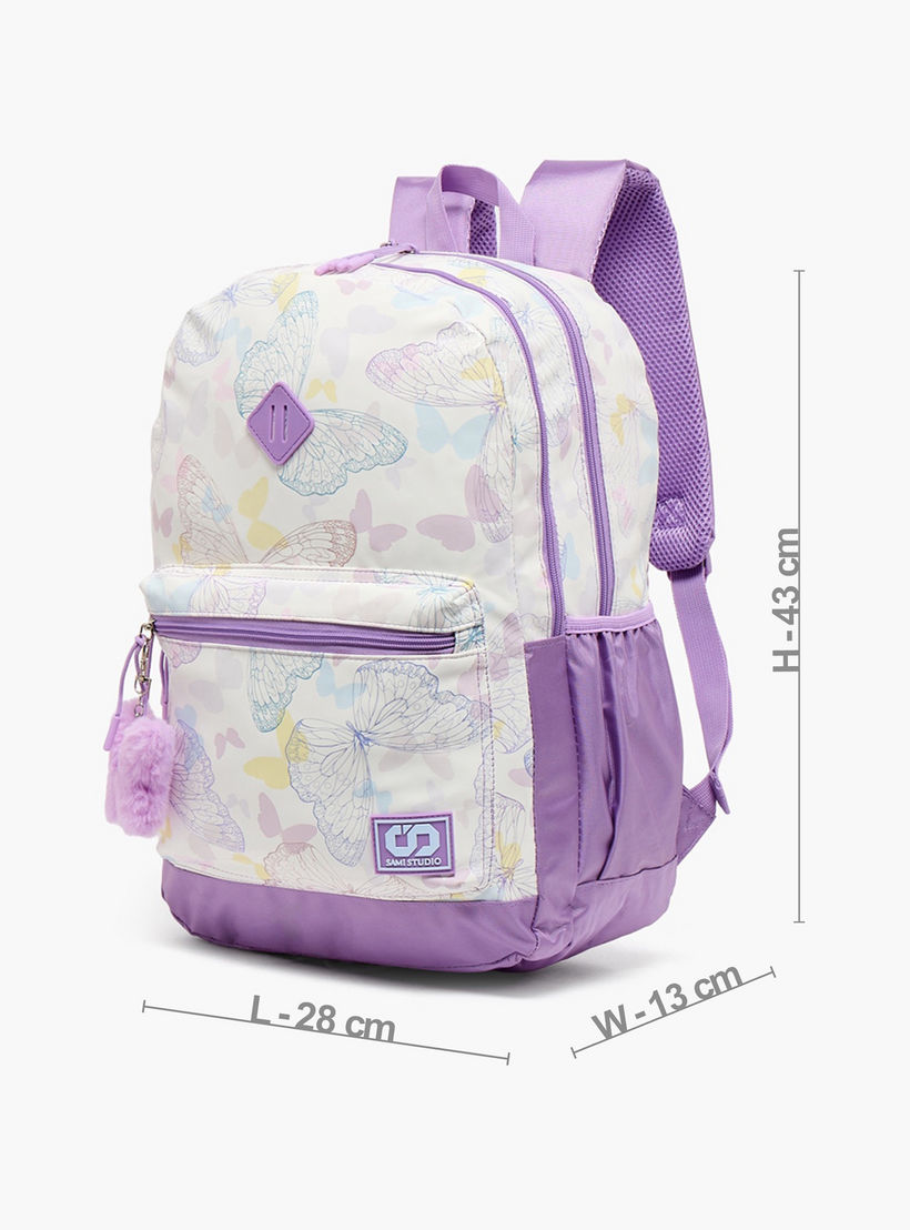شنطة مدرسية بطبعات فراشات وحمالات كتف مبطنة للبنات 8-13 سنوات من سامي ستديو - 17 بوصة-school-bagsandbackpacks-backpacks-image-7