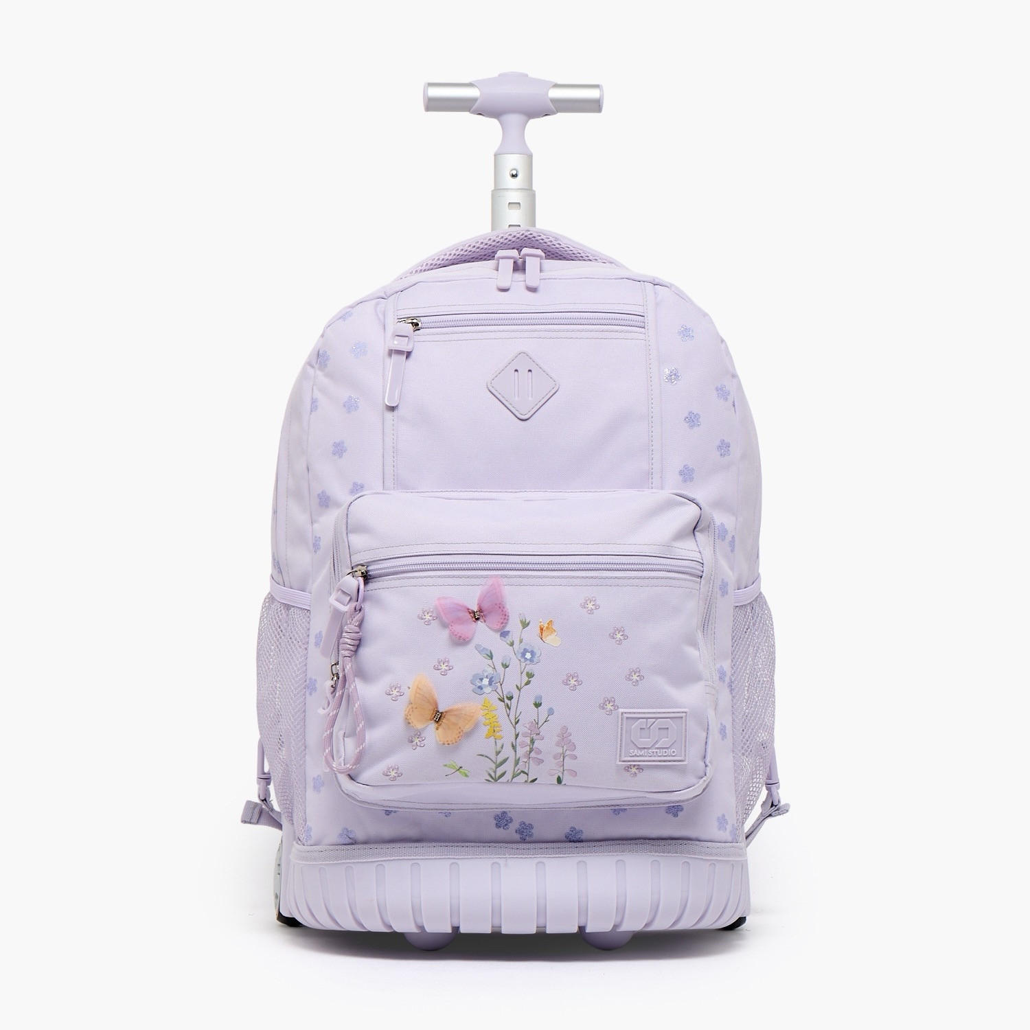شنطة ترولي بسحاب إغلاق للبنات 8 -13 سنة وبطبعات زهرية من سامي ستوديو - 17 بوصة-school-bagsandbackpacks-trolleybags-image-1
