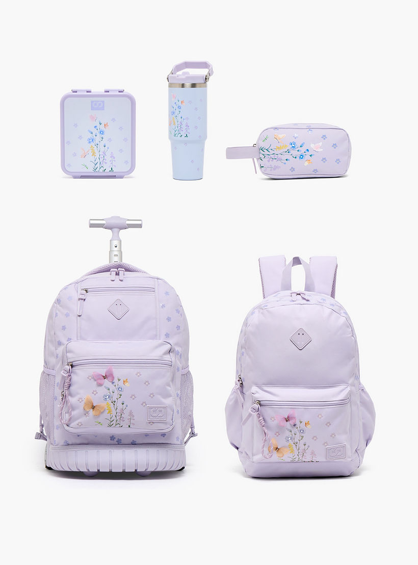 شنطة ترولي بسحاب إغلاق للبنات 8 -13 سنة وبطبعات زهرية من سامي ستوديو - 17 بوصة-school-bagsandbackpacks-trolleybags-image-13