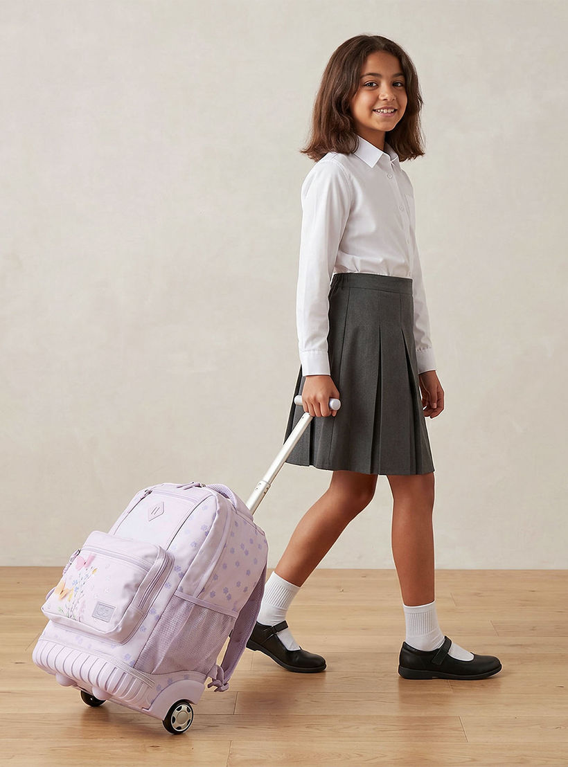 شنطة ترولي بسحاب إغلاق للبنات 8 -13 سنة وبطبعات زهرية من سامي ستوديو - 17 بوصة-school-bagsandbackpacks-trolleybags-image-3