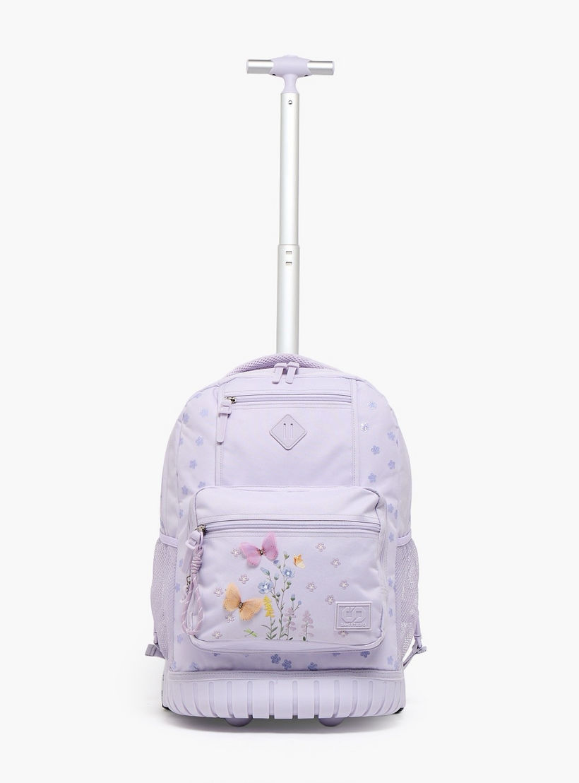 شنطة ترولي بسحاب إغلاق للبنات 8 -13 سنة وبطبعات زهرية من سامي ستوديو - 17 بوصة-school-bagsandbackpacks-trolleybags-image-4