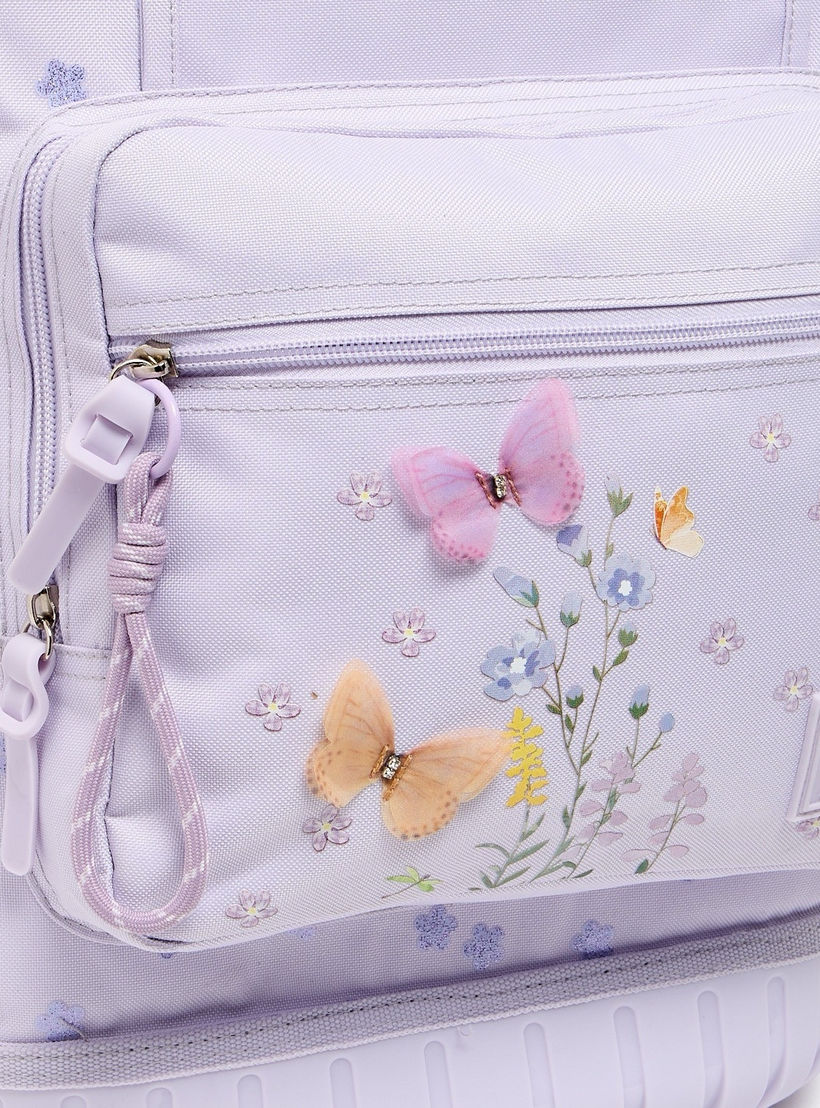 شنطة ترولي بسحاب إغلاق للبنات 8 -13 سنة وبطبعات زهرية من سامي ستوديو - 17 بوصة-school-bagsandbackpacks-trolleybags-image-6