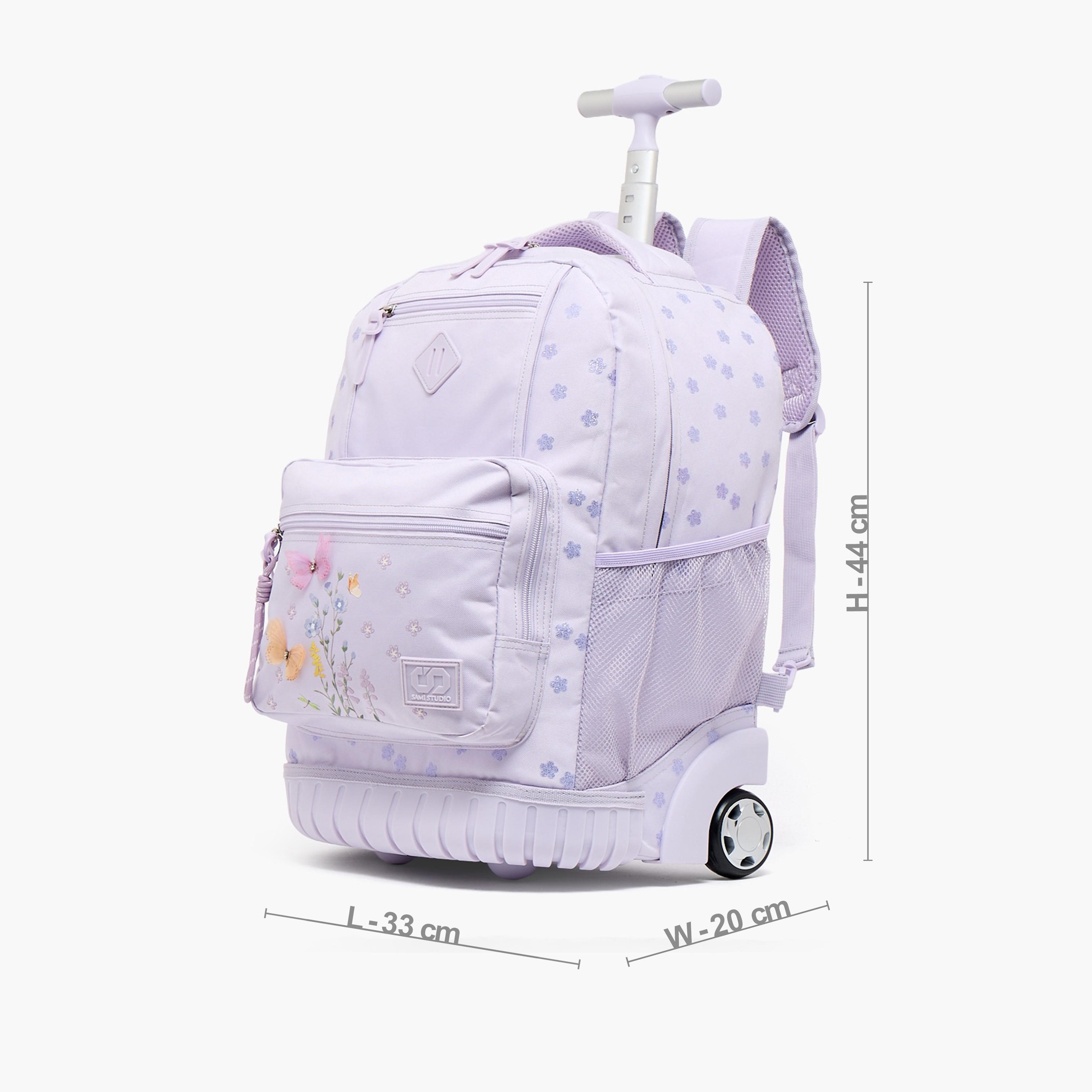 شنطة ترولي بسحاب إغلاق للبنات 8 -13 سنة وبطبعات زهرية من سامي ستوديو - 17 بوصة-school-bagsandbackpacks-trolleybags-image-8