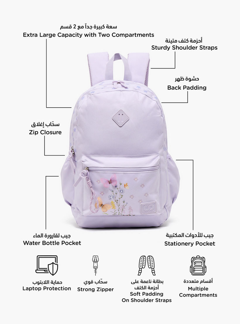 SAMI STUDIO Floral Print Backpack for Girls 8-13 Years with Zip Closure - 17 inches-school-bagsandbackpacks-backpacks-image-2