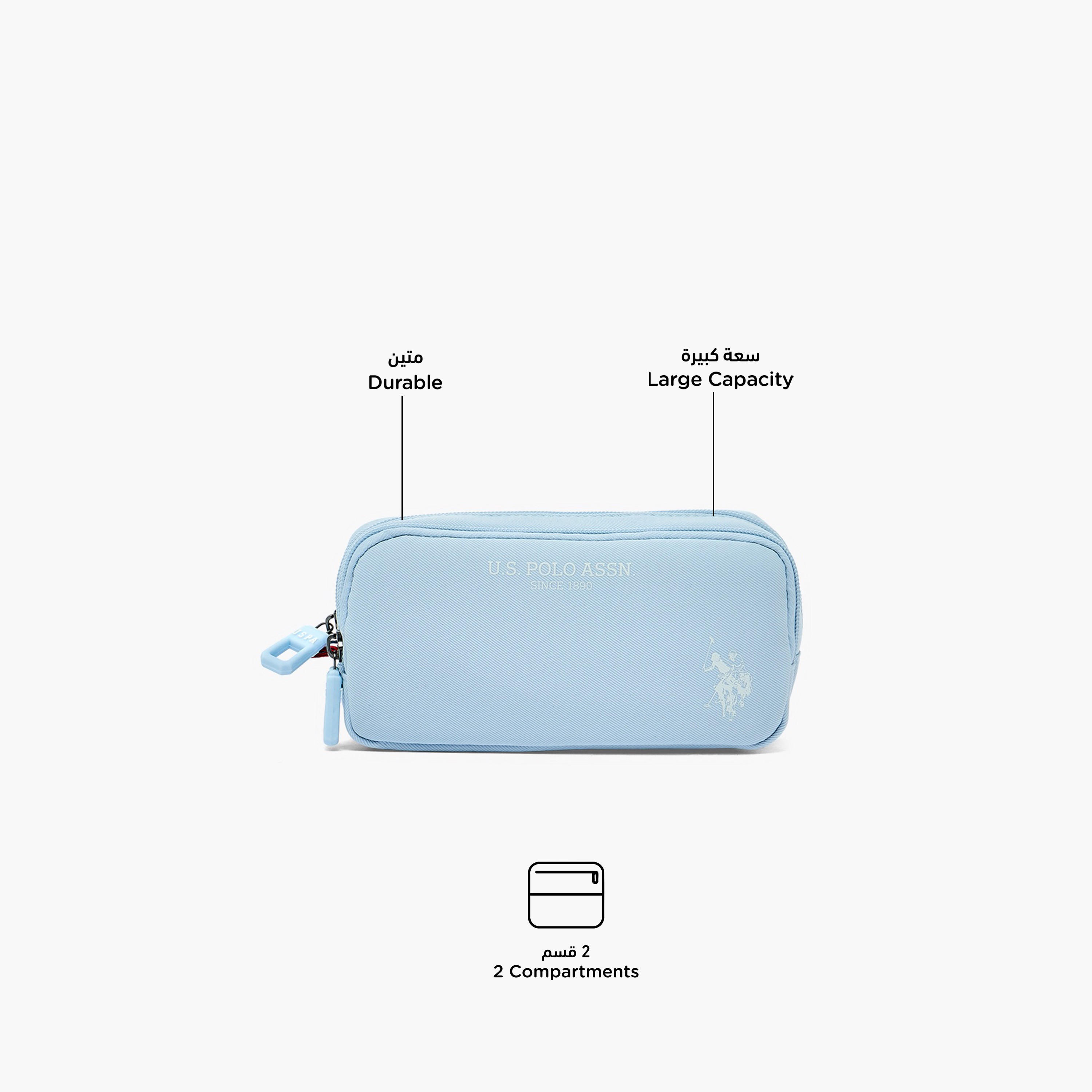 US POLO ASSN. Logo Print Pencil Pouch with 2 Compartments-school-stationery-pencilcases-image-2