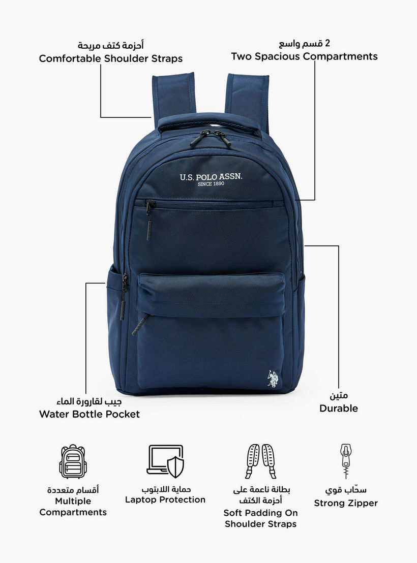 US POLO ASSN. Solid Backpack for Boys 8-13 Years with Adjustable Shoulder Straps - 18 inches-school-bagsandbackpacks-backpacks-image-2