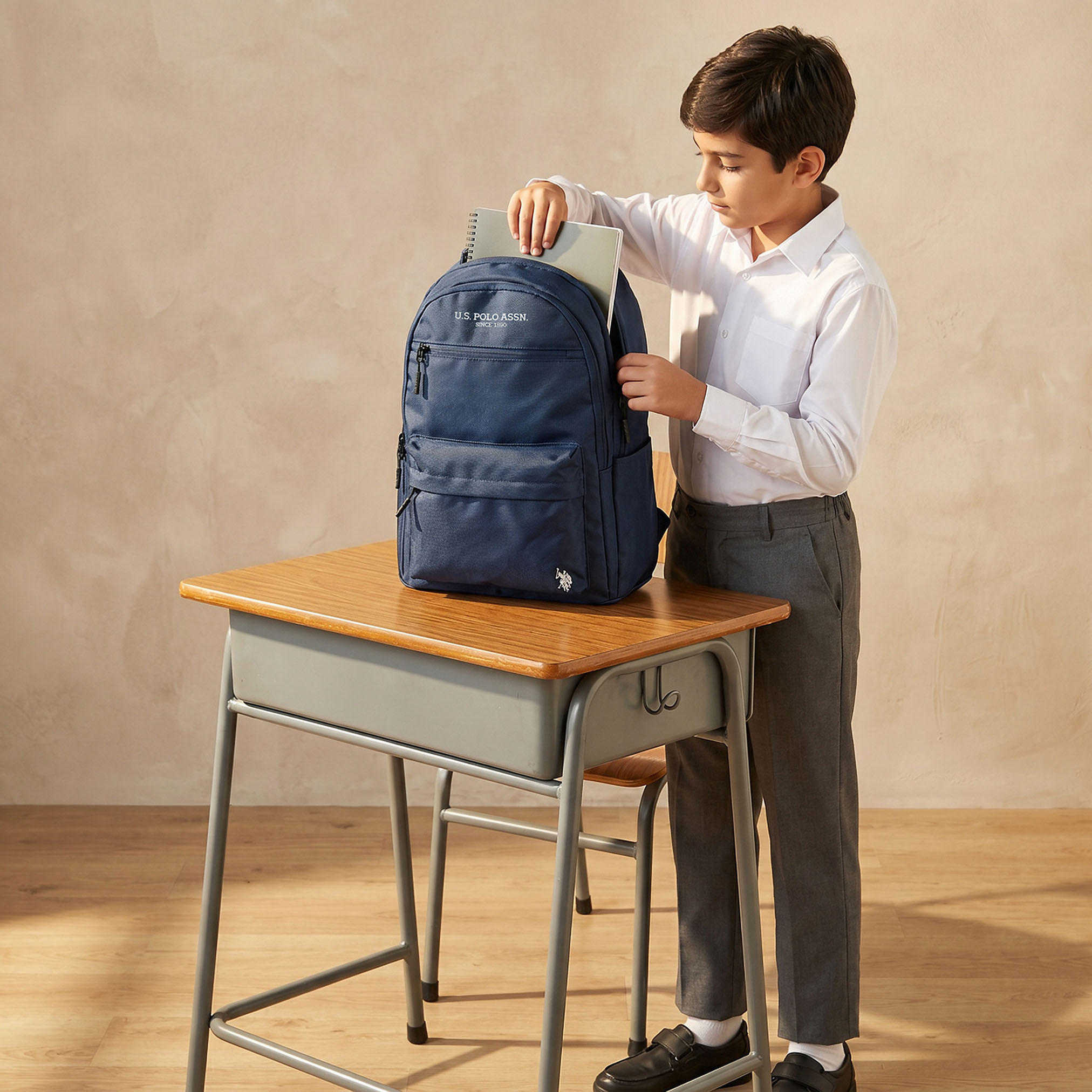 US POLO ASSN. Solid Backpack for Boys 8-13 Years with Adjustable Shoulder Straps - 18 inches-school-bagsandbackpacks-backpacks-image-3