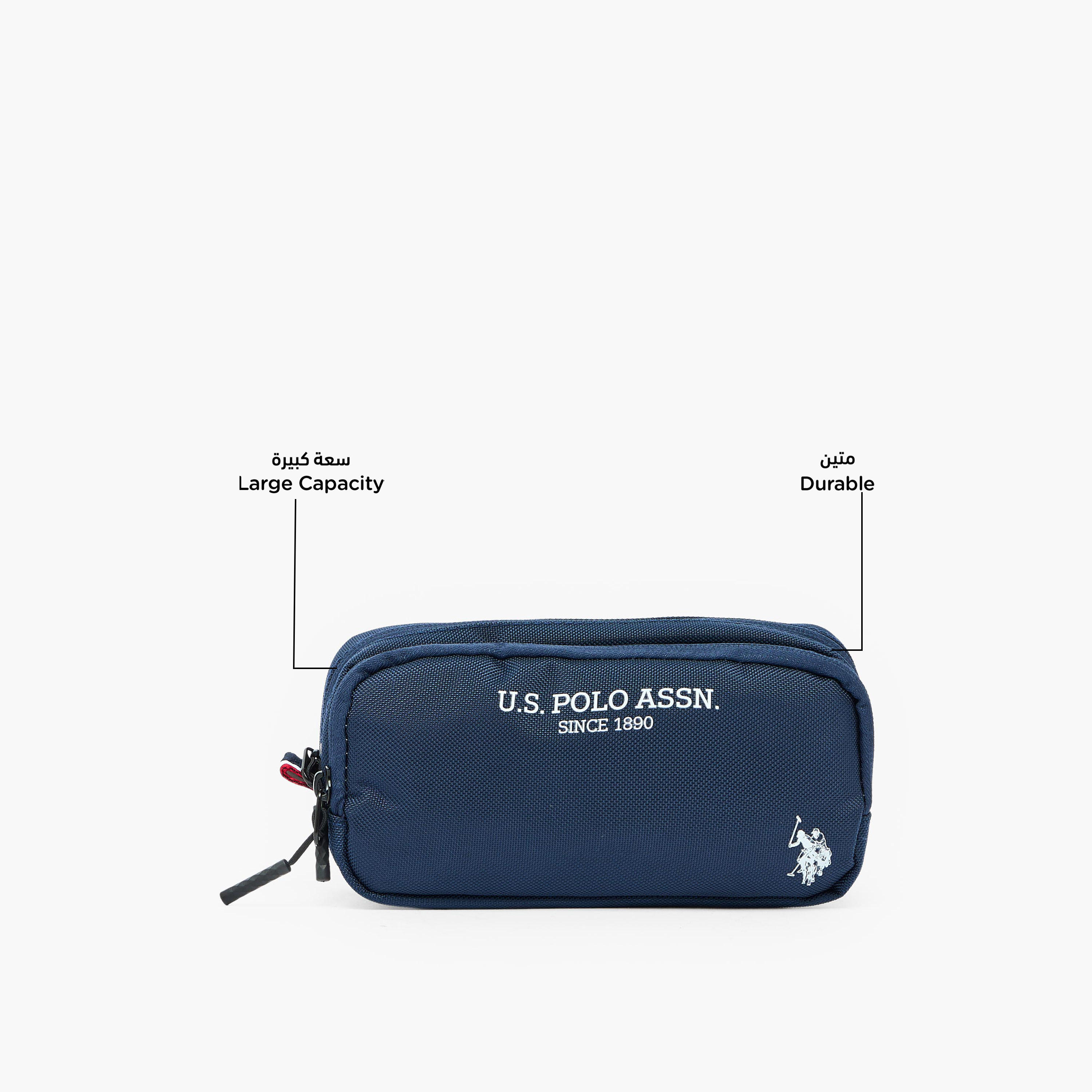US POLO ASSN. Logo Print Pencil Pouch with 2 Compartments-school-stationery-pencilcases-image-2