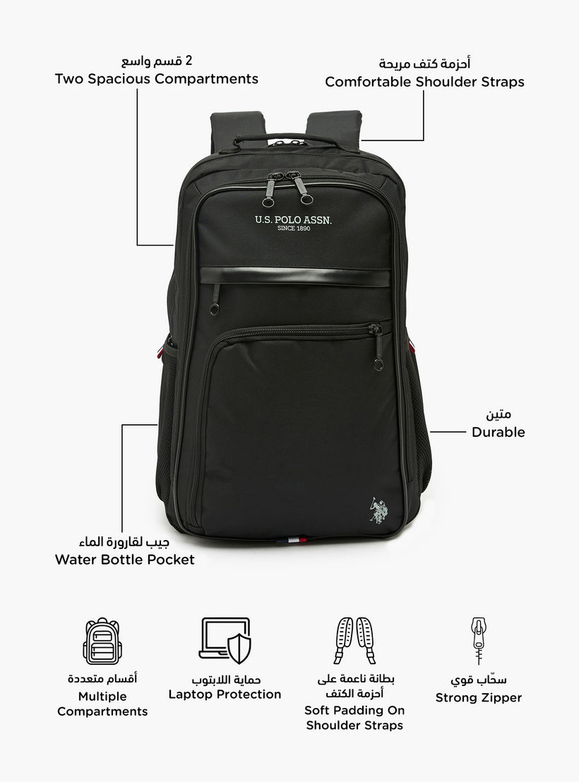 US POLO ASSN. Logo Print Backpack for Boys 8-13 Years with Adjustable Shoulder Straps - 18 inches-school-bagsandbackpacks-backpacks-image-2