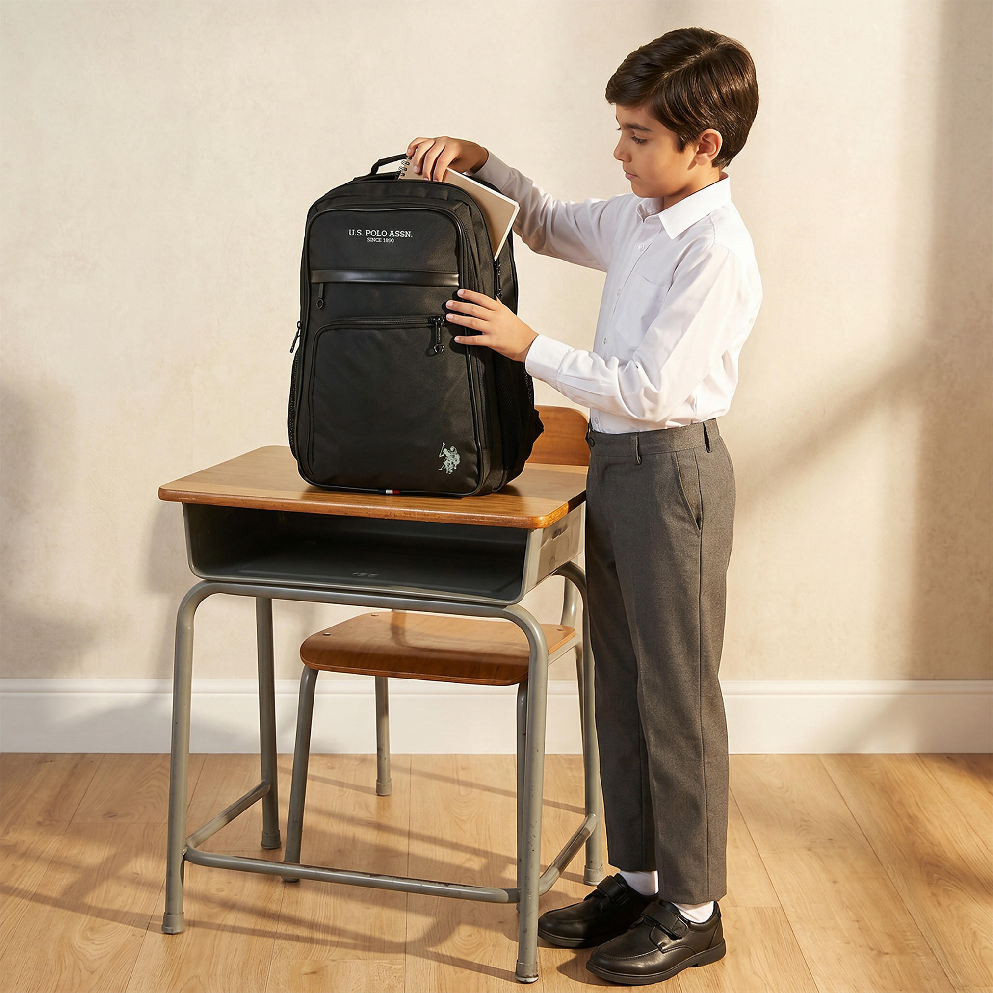 US POLO ASSN. Logo Print Backpack for Boys 8-13 Years with Adjustable Shoulder Straps - 18 inches-school-bagsandbackpacks-backpacks-image-3