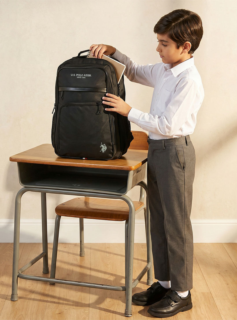 US POLO ASSN. Logo Print Backpack for Boys 8-13 Years with Adjustable Shoulder Straps - 18 inches-school-bagsandbackpacks-backpacks-image-3