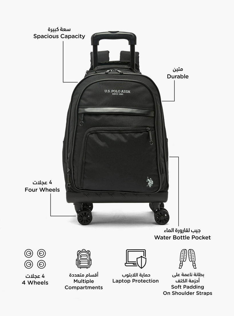 US POLO ASSN. Solid Trolley Backpack for Boys 8-13 Years with Retractable Handle - 18 inches-school-bagsandbackpacks-trolleybags-image-2