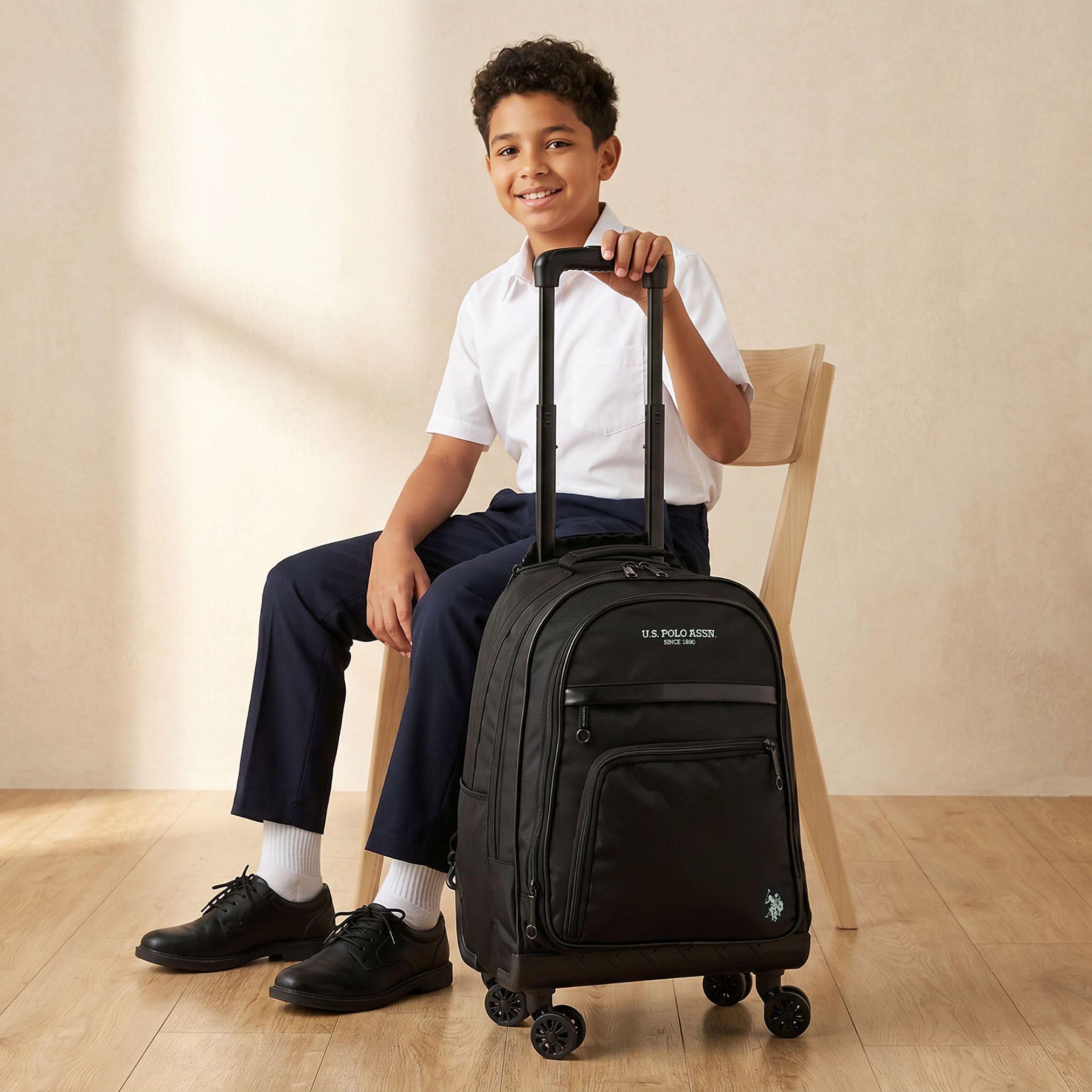 US POLO ASSN. Solid Trolley Backpack for Boys 8-13 Years with Retractable Handle - 18 inches-school-bagsandbackpacks-trolleybags-image-3