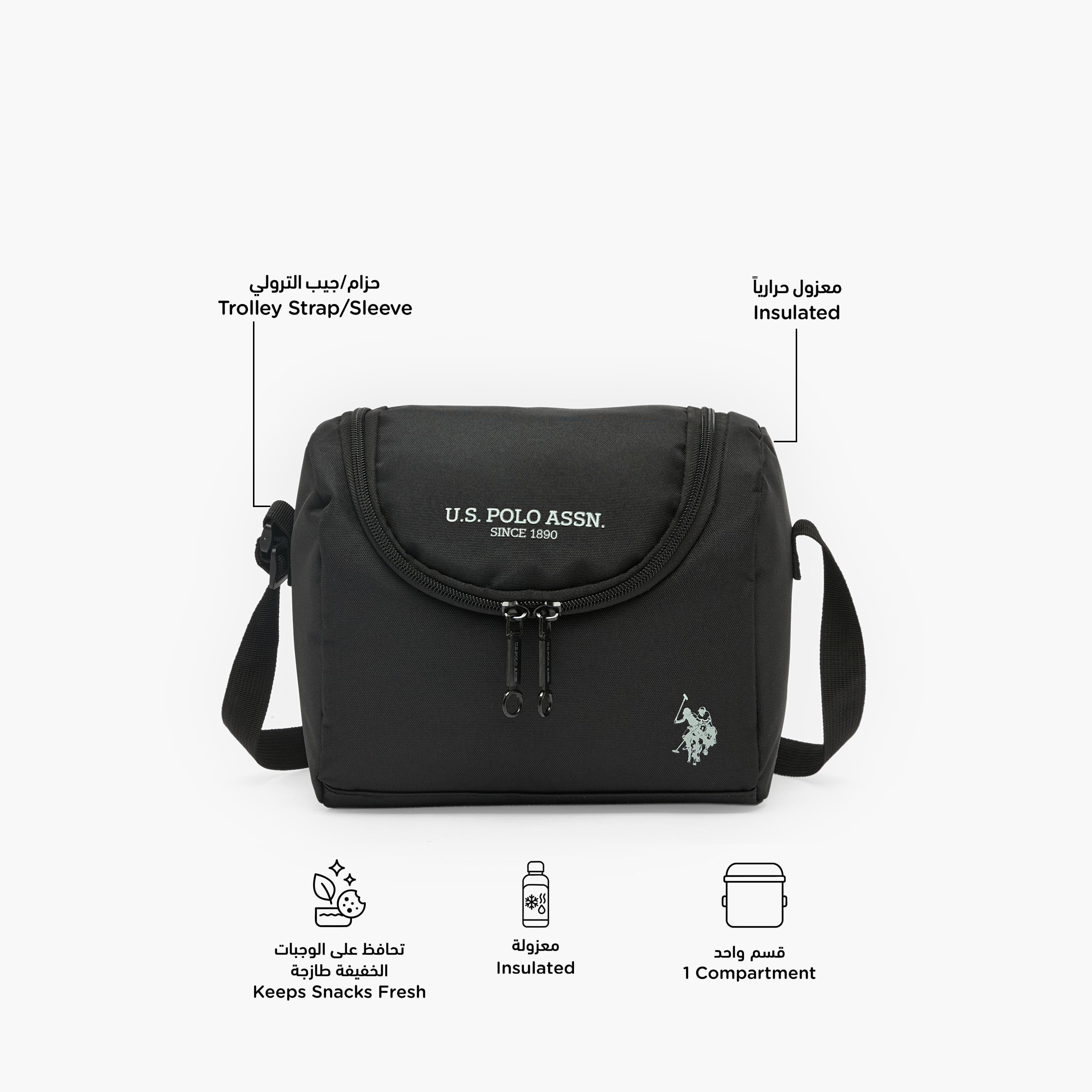 US POLO ASSN. Logo Print Lunch Bag for Boys 8-13 Years with Adjustable Strap-school-lunchessentials-lunchbags-image-2