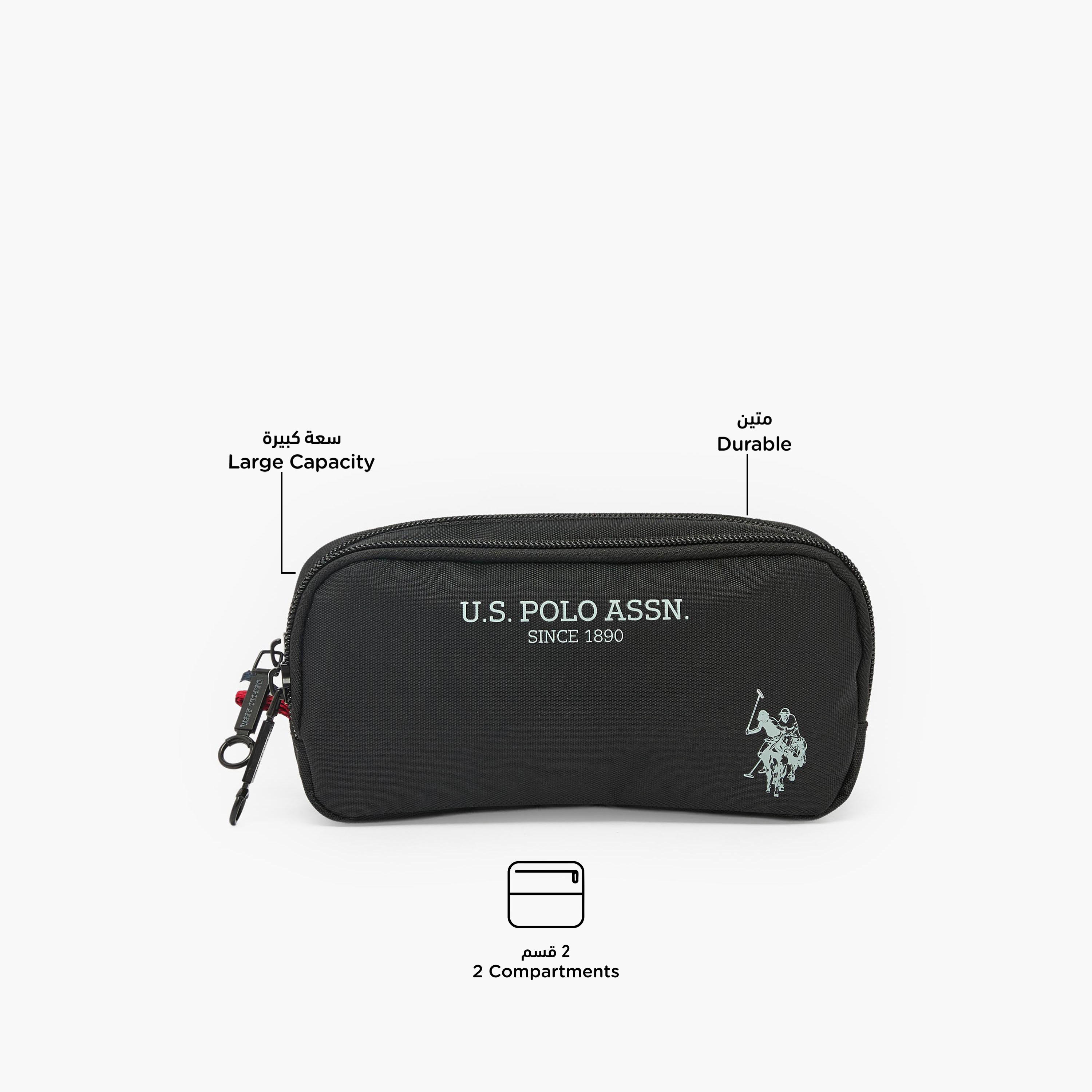 US POLO ASSN. Logo Print Pencil Pouch with Zip Closure-school-stationery-pencilcases-image-2