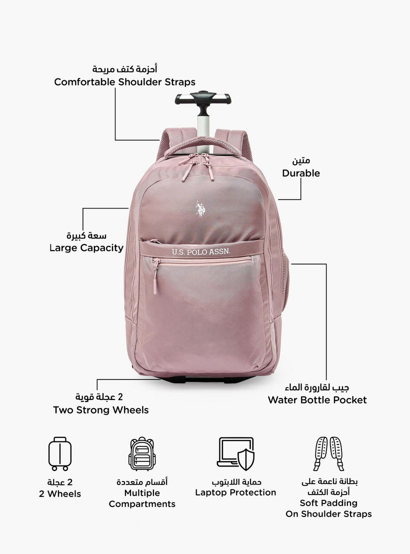 US POLO ASSN. Solid Trolley Backpack for Girls 8-13 Years with Retractable Handle - 19 inches-school-bagsandbackpacks-trolleybags-image-2