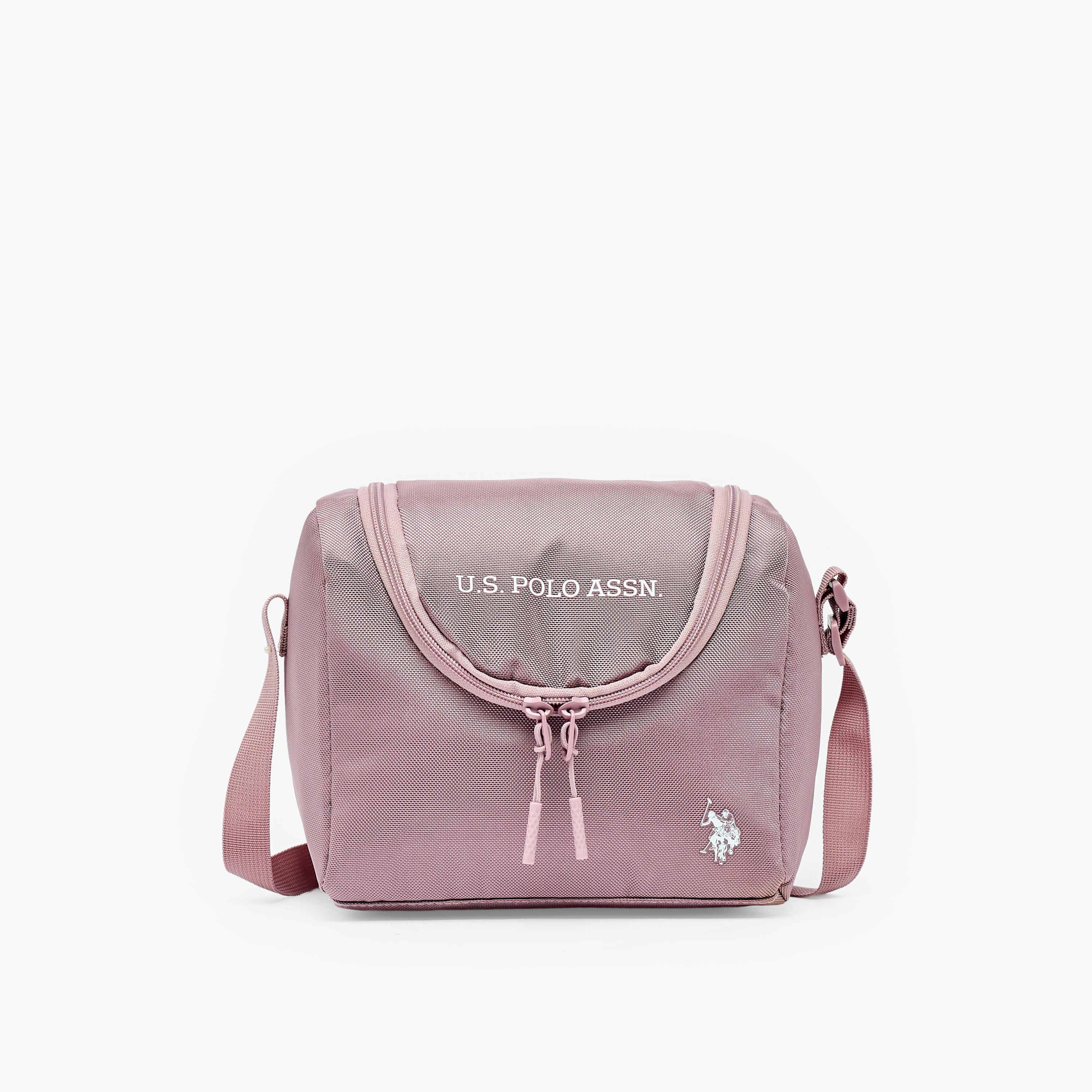 US POLO ASSN. Logo Print Lunch Bag for Girls 8-13 Years with Adjustable Strap-school-lunchessentials-lunchbags-image-1