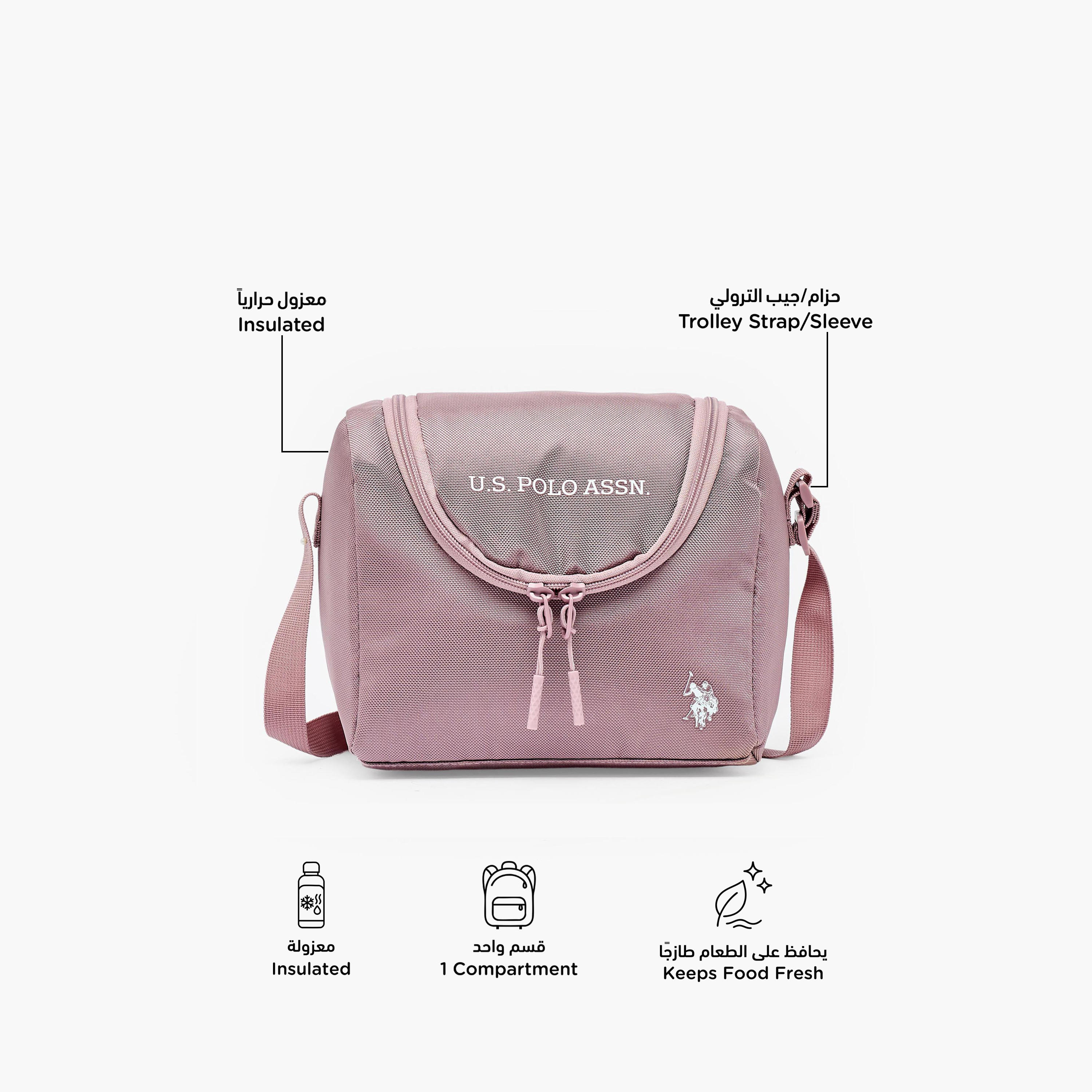 US POLO ASSN. Logo Print Lunch Bag for Girls 8-13 Years with Adjustable Strap-school-lunchessentials-lunchbags-image-2