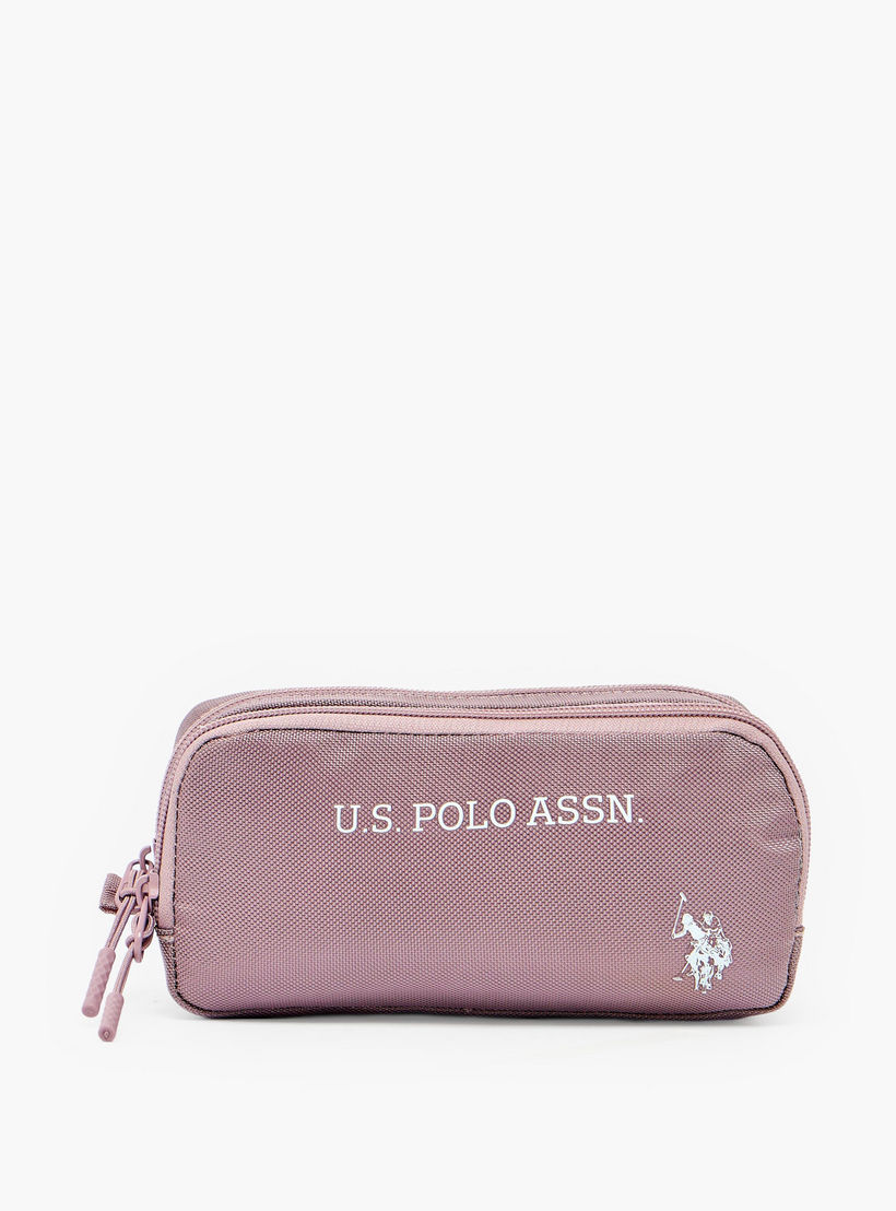 US POLO ASSN. Logo Print Pencil Pouch with 2 Compartments-school-stationery-pencilcases-image-1