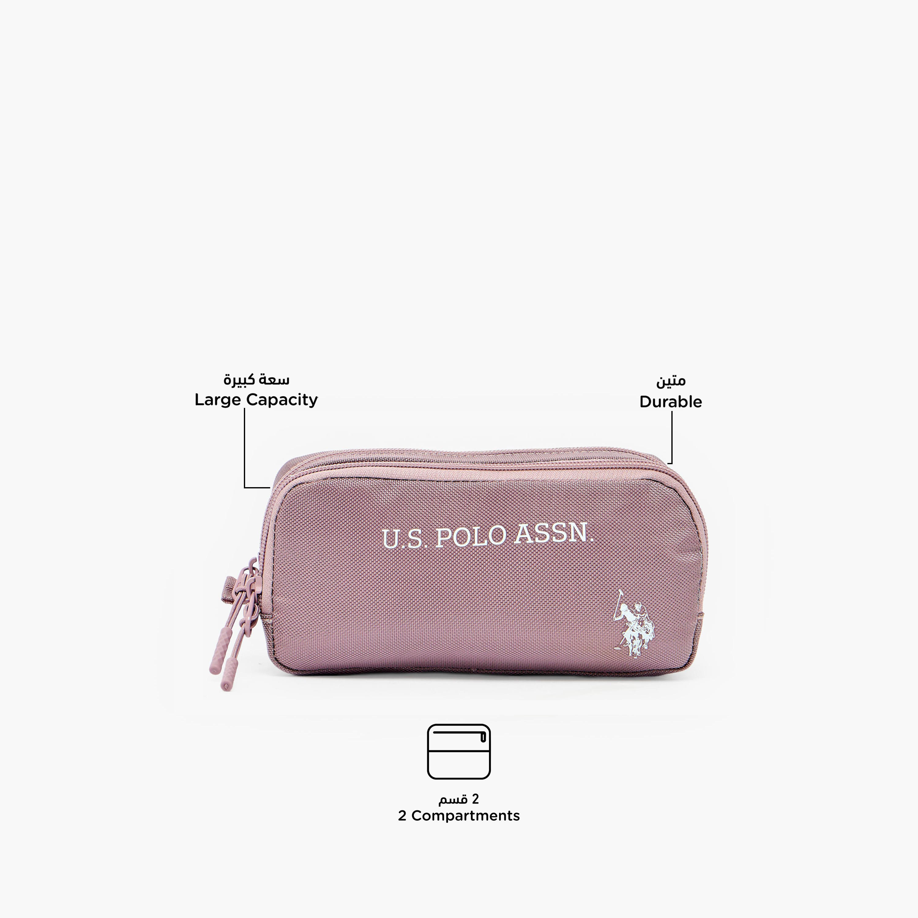 US POLO ASSN. Logo Print Pencil Pouch with 2 Compartments-school-stationery-pencilcases-image-2