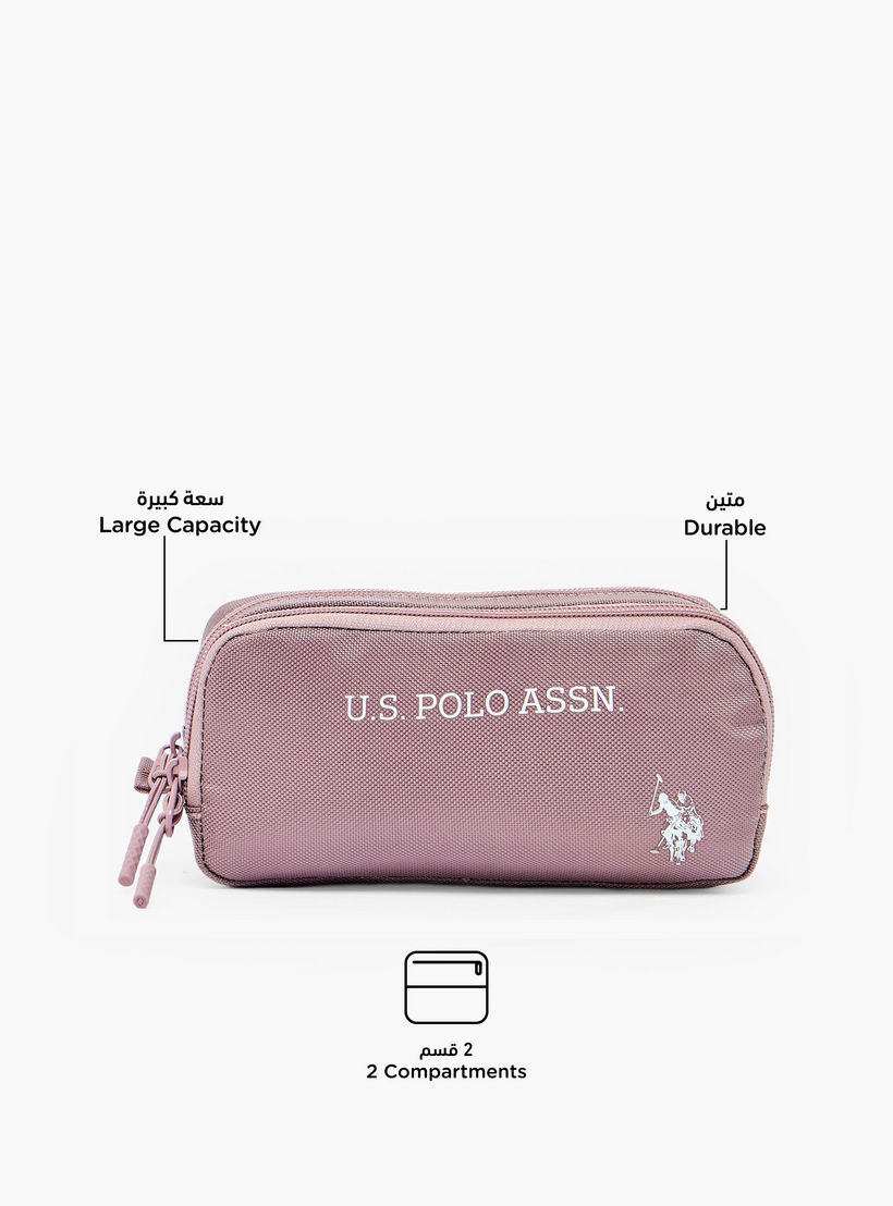 US POLO ASSN. Logo Print Pencil Pouch with 2 Compartments-school-stationery-pencilcases-image-2