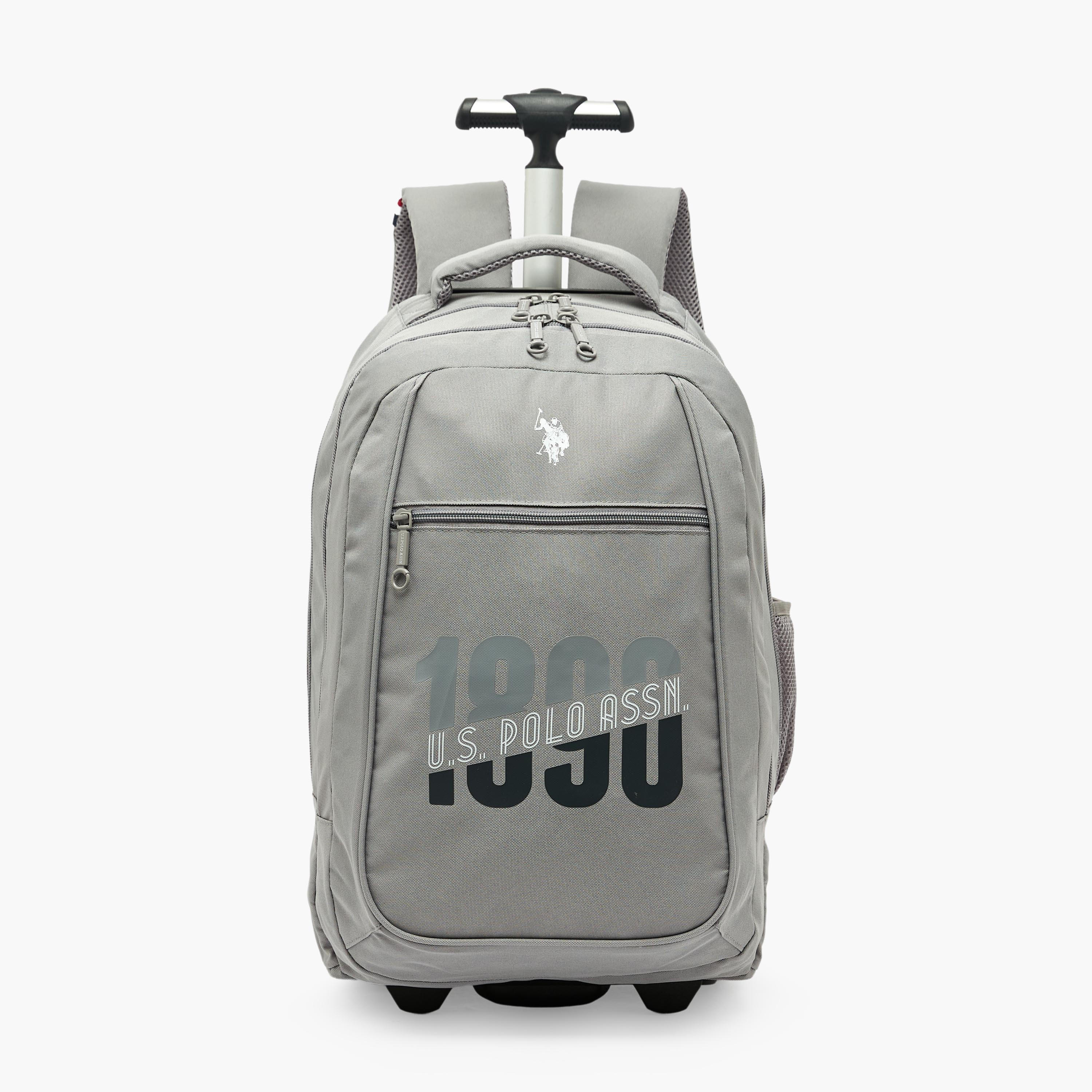 US POLO ASSN. Logo Print Trolley Backpack for Boys 8-13 Years with Retractable Handle - 19 inches-school-bagsandbackpacks-trolleybags-image-1