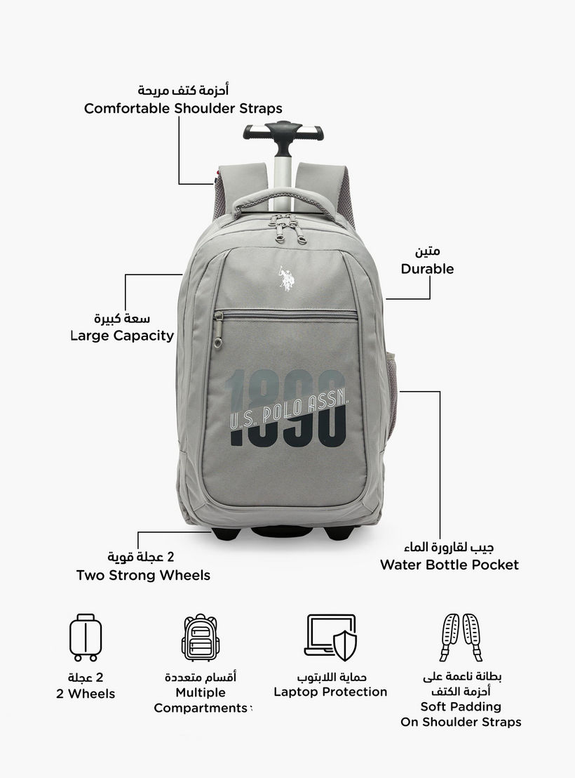US POLO ASSN. Logo Print Trolley Backpack for Boys 8-13 Years with Retractable Handle - 19 inches-school-bagsandbackpacks-trolleybags-image-2