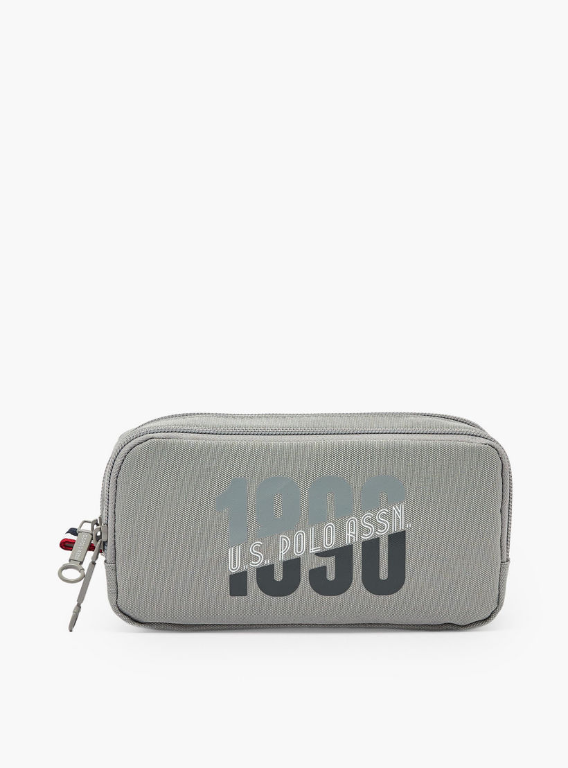 US POLO ASSN. Logo Print Pencil Pouch with Zip Closure-school-stationery-pencilcases-image-1