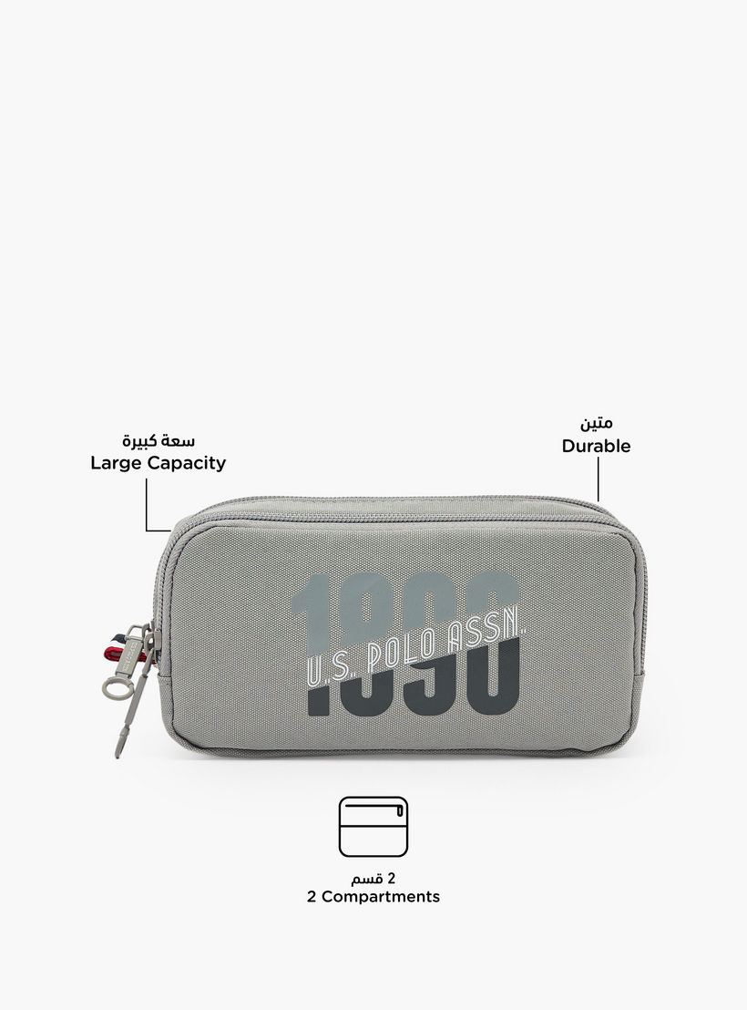 US POLO ASSN. Logo Print Pencil Pouch with Zip Closure-school-stationery-pencilcases-image-2